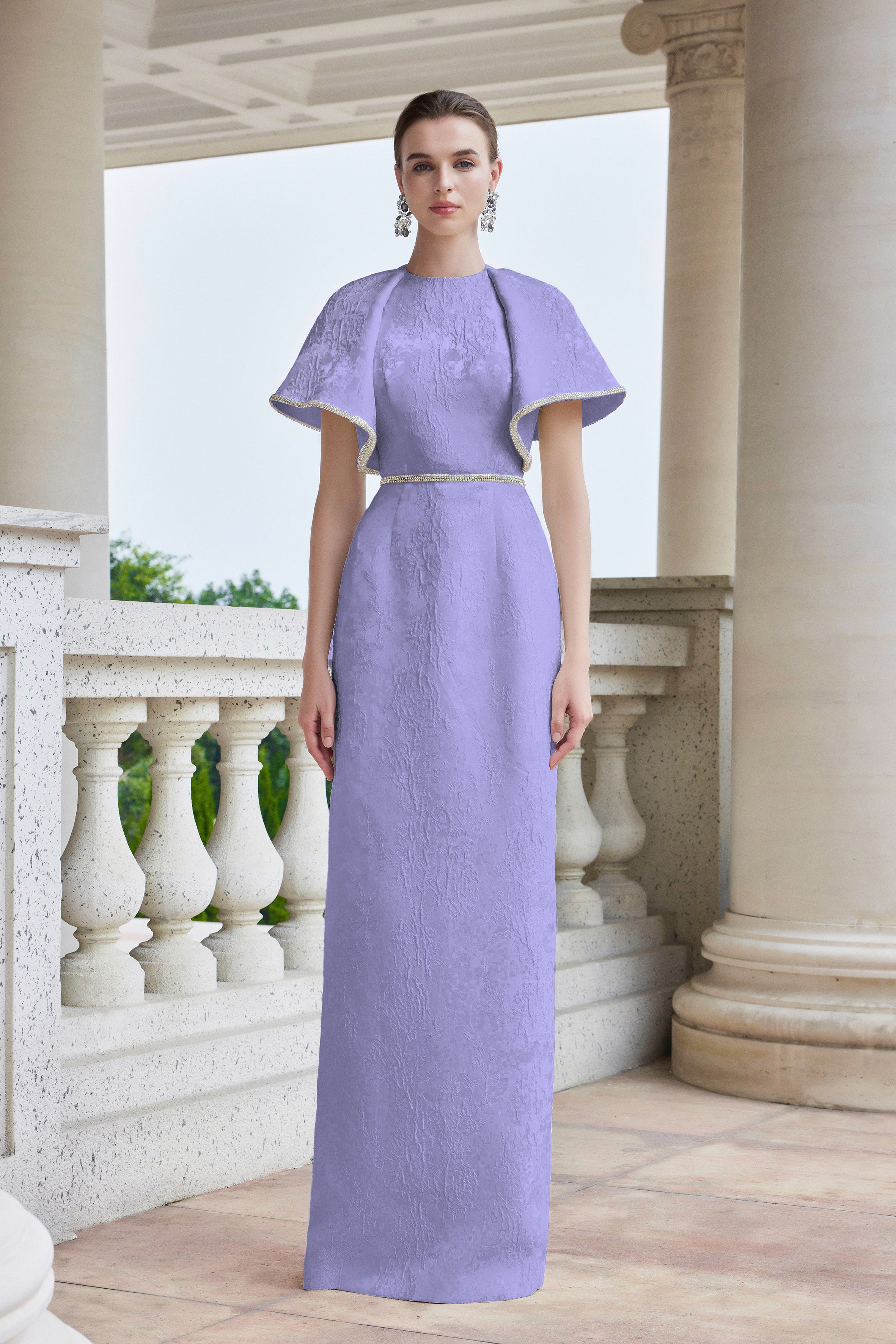 Round Neck Gown With Exaggerated Shoulders