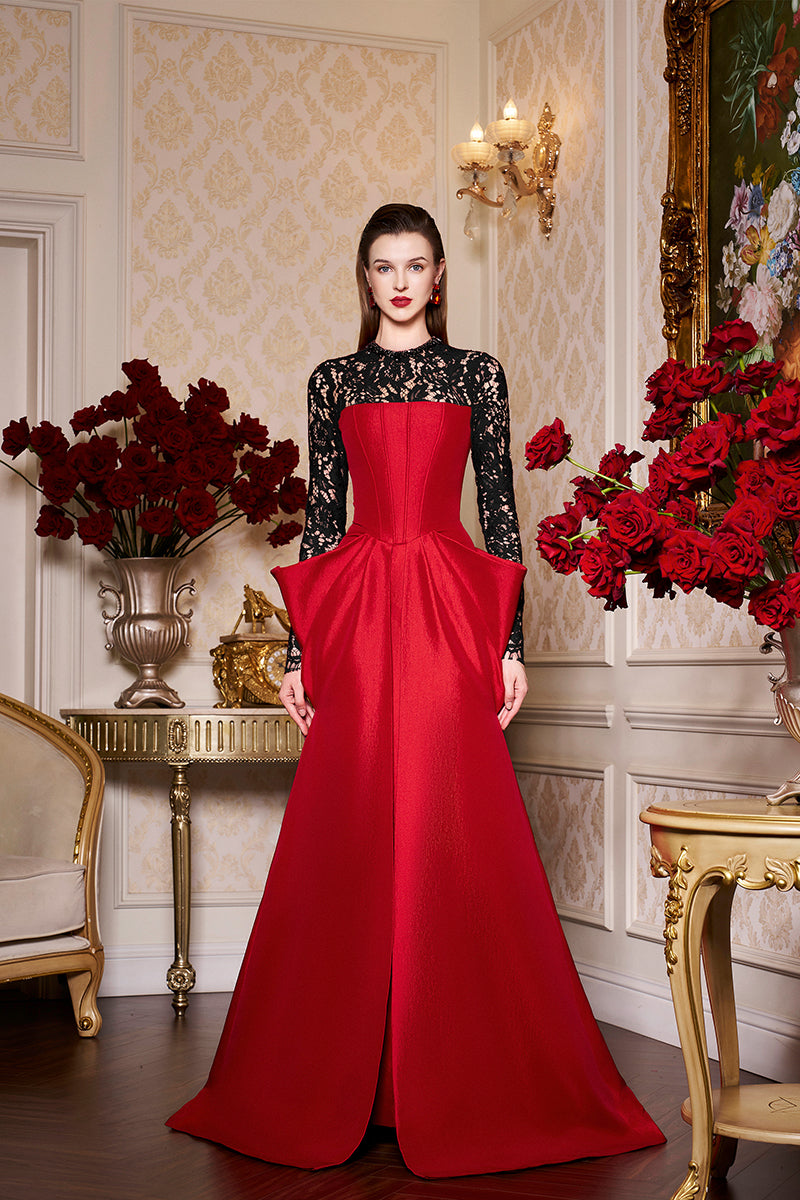 Long Sleeves With Draped Waist Gown