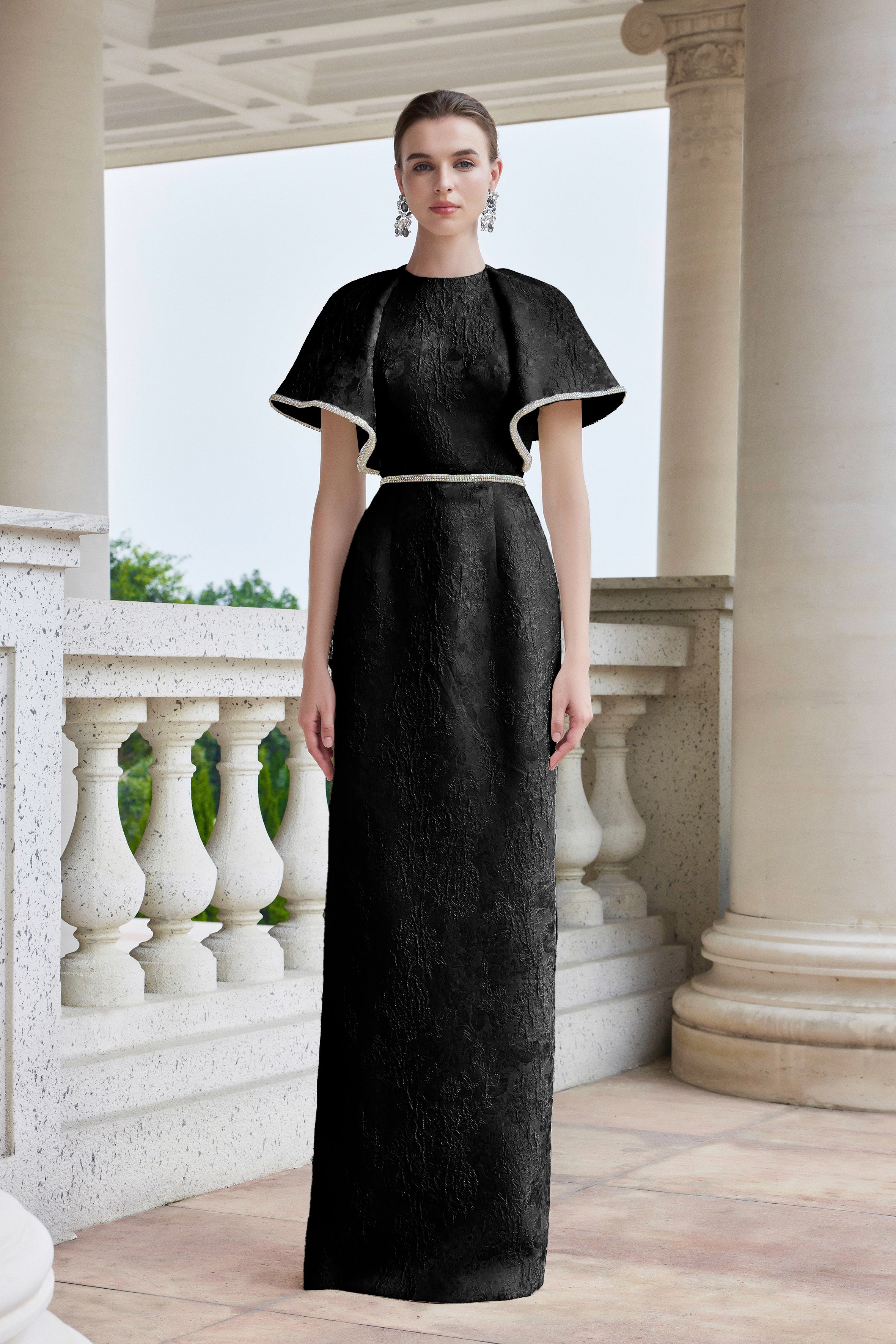 Round Neck Gown With Exaggerated Shoulders