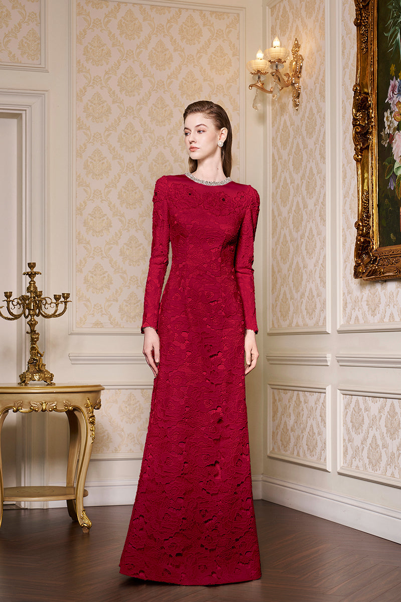 Round Neckline Mermaid Lace And Agate Silk Gown