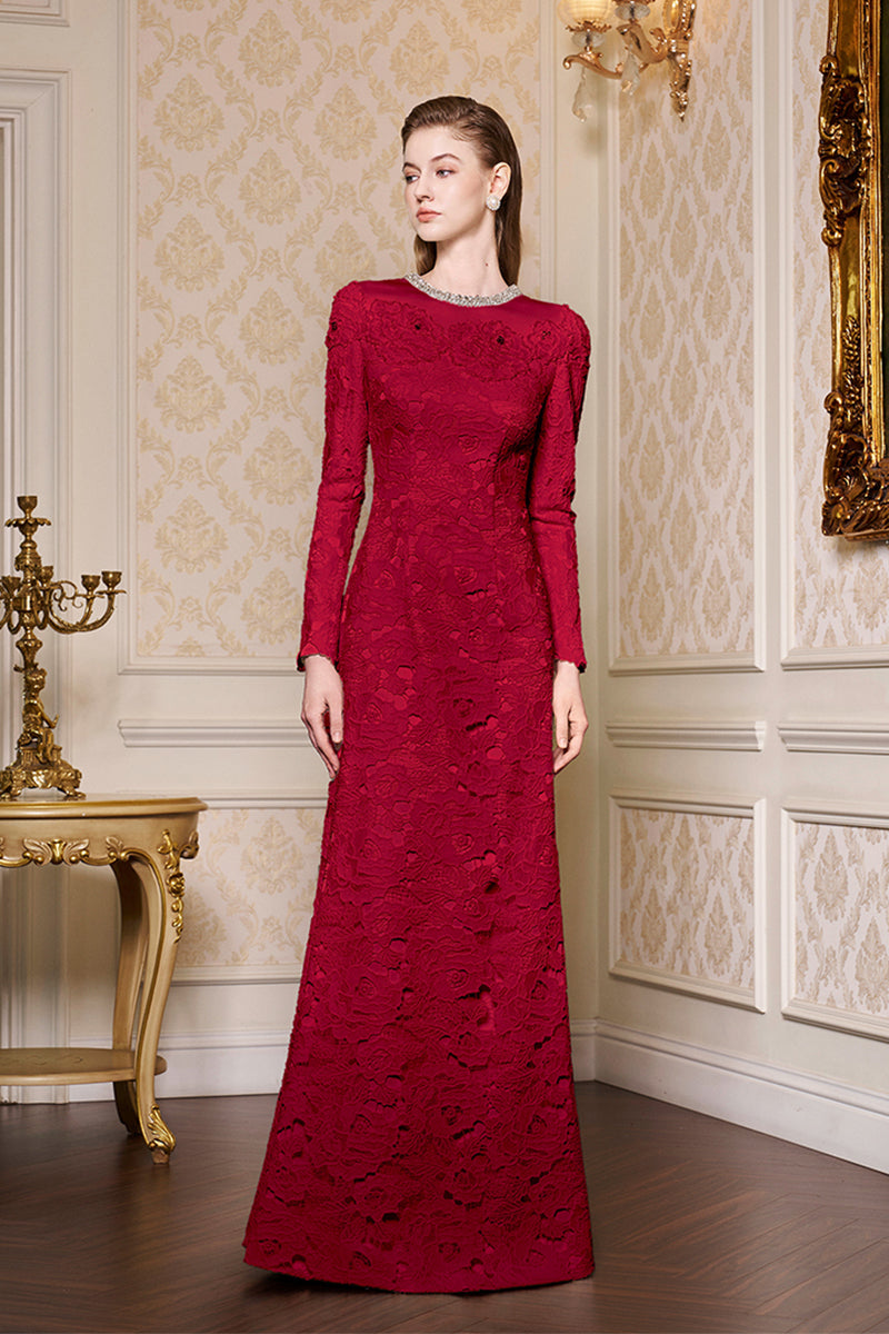 Round Neckline Mermaid Lace And Agate Silk Gown