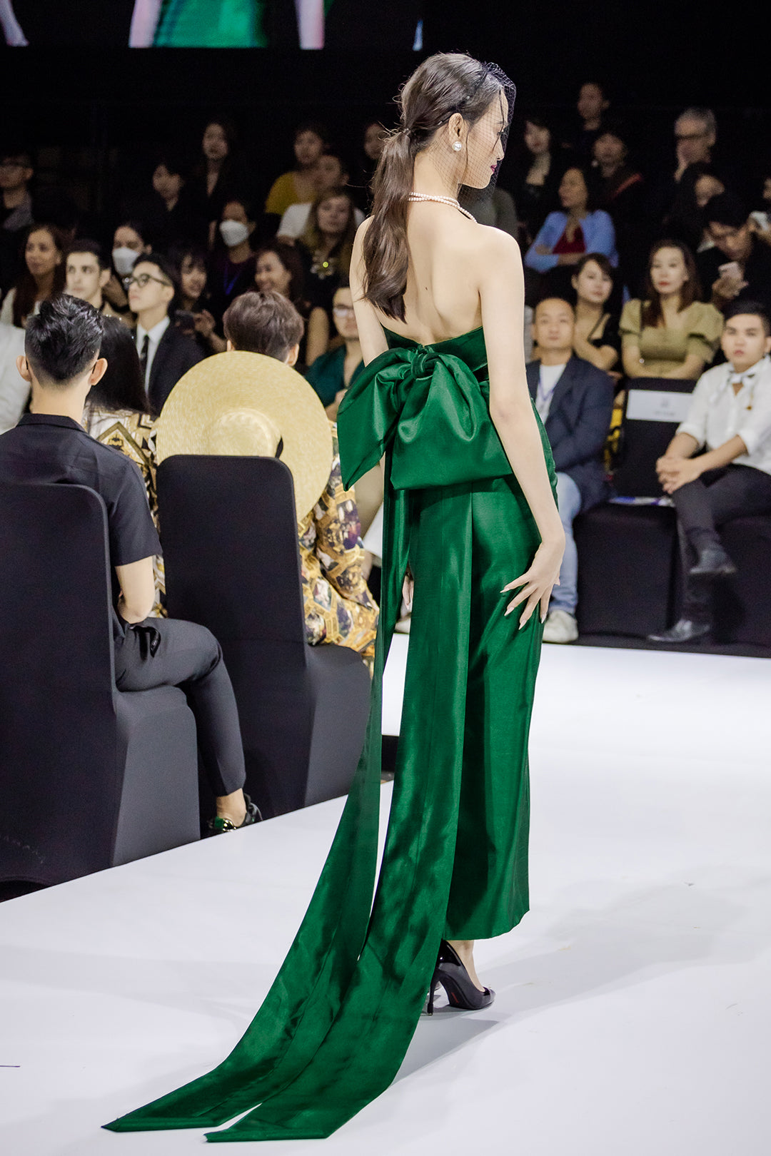 Dark Green Sparrow Back Bow Bustier Gown