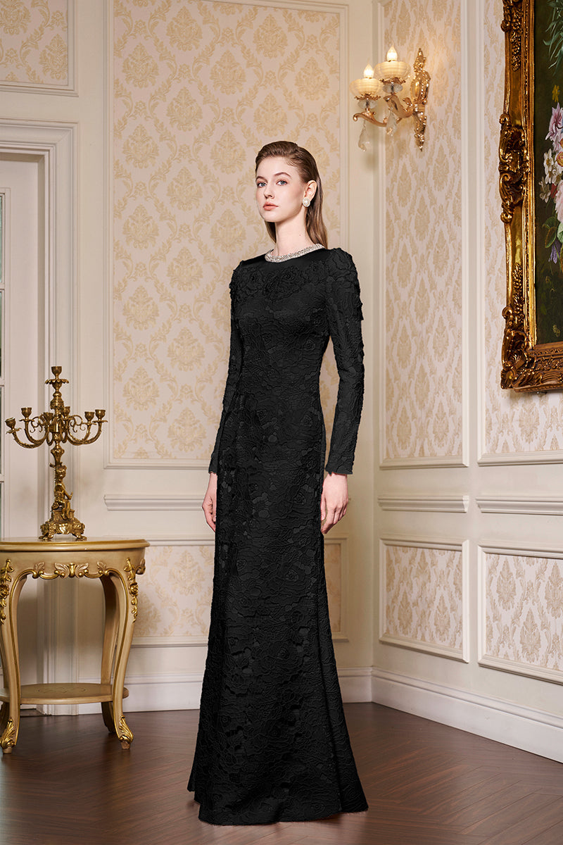 Round Neckline Mermaid Lace And Agate Silk Gown