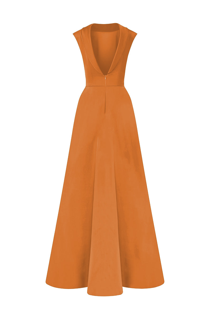 A-Line Dress With De-Constructed Collar In Agate Silk And Guipure Lace
