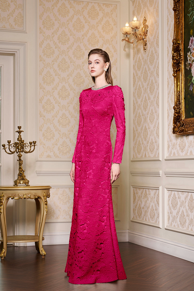 Round Neckline Mermaid Lace And Agate Silk Gown
