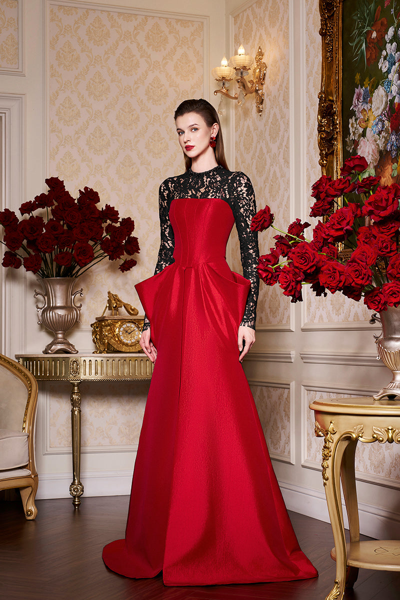 Long Sleeves With Draped Waist Gown