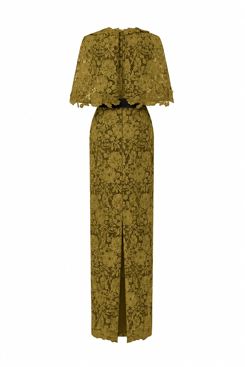 V-Neck Column Gown With Mini Cape Sleeves