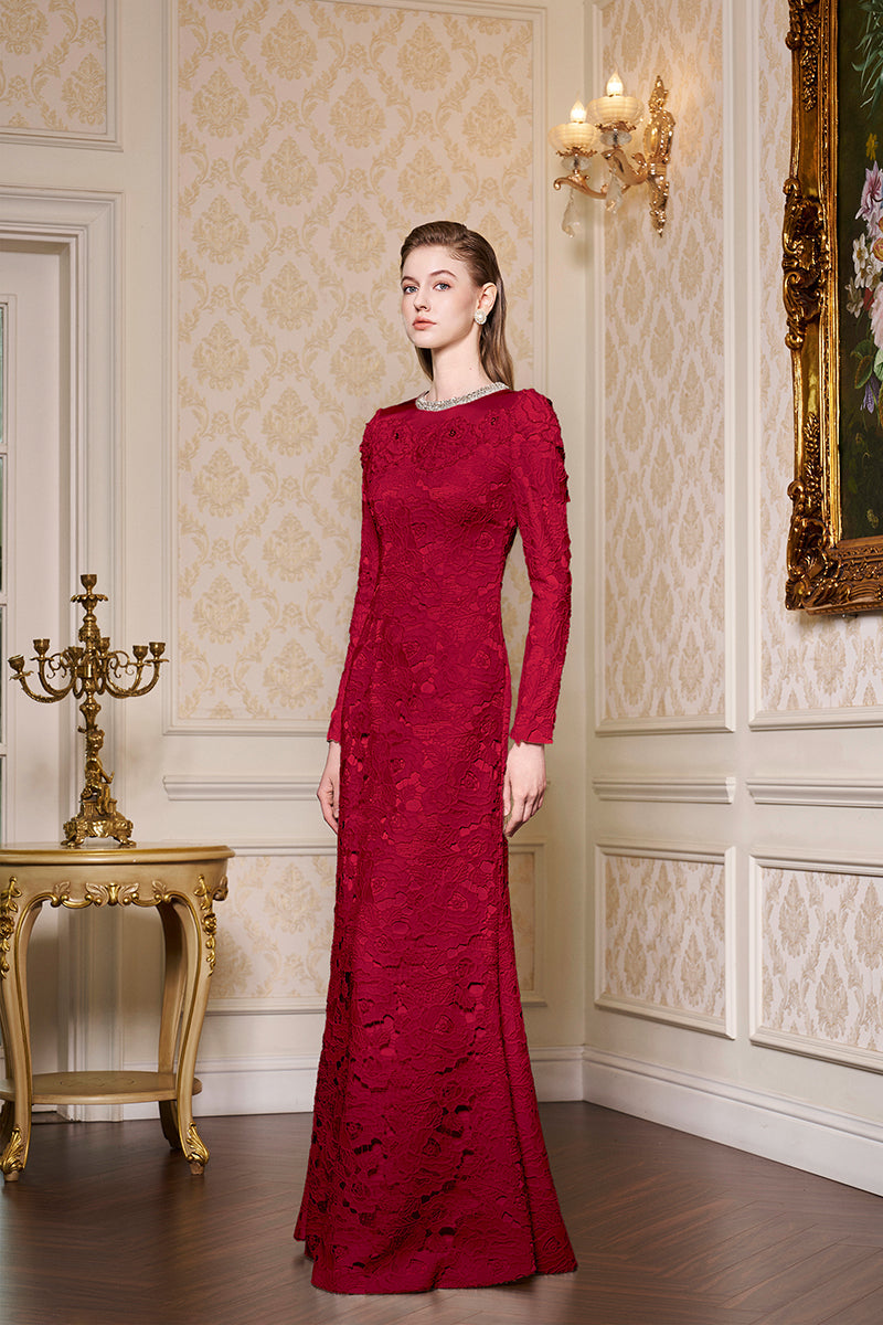 Round Neckline Mermaid Lace And Agate Silk Gown
