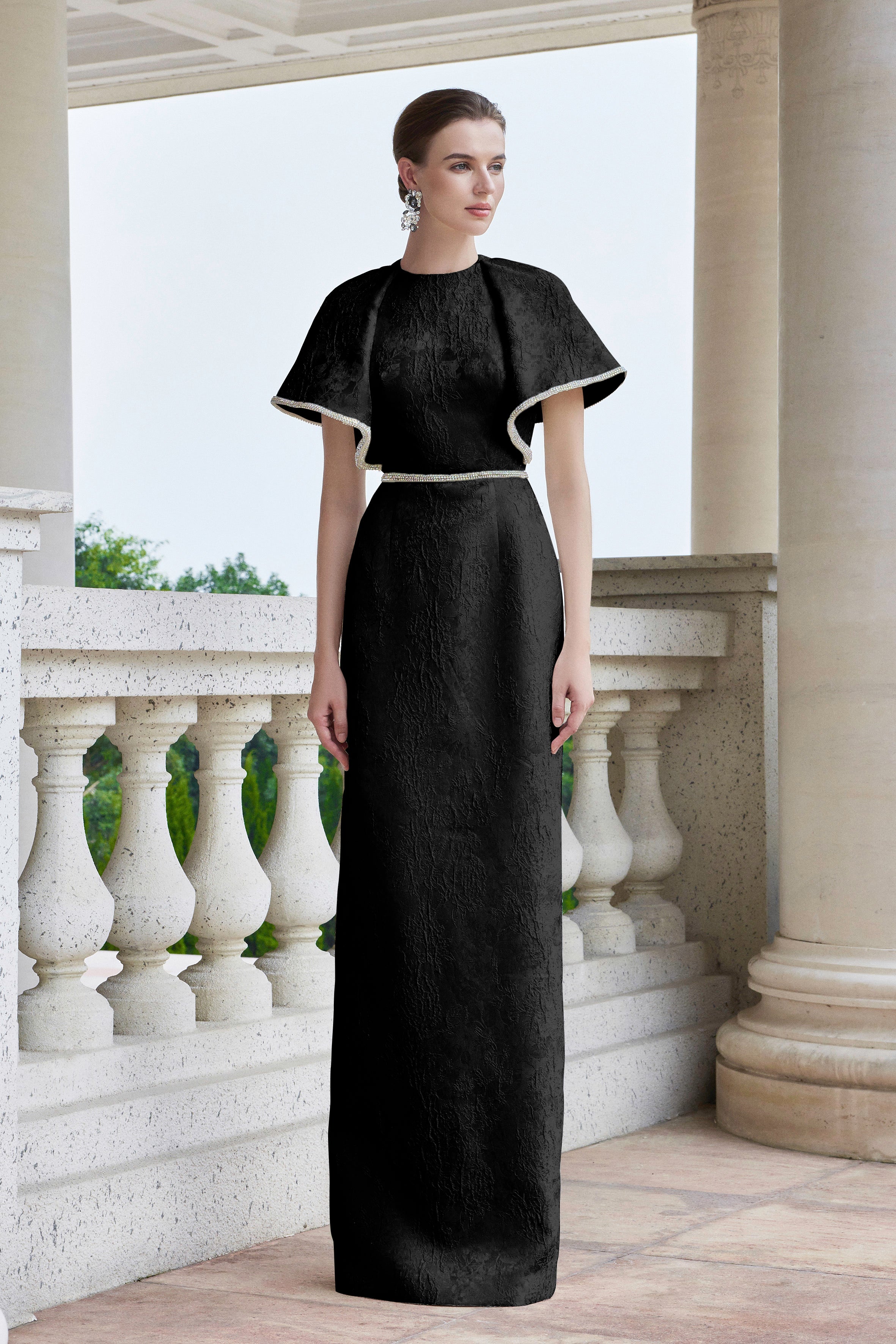 Round Neck Gown With Exaggerated Shoulders