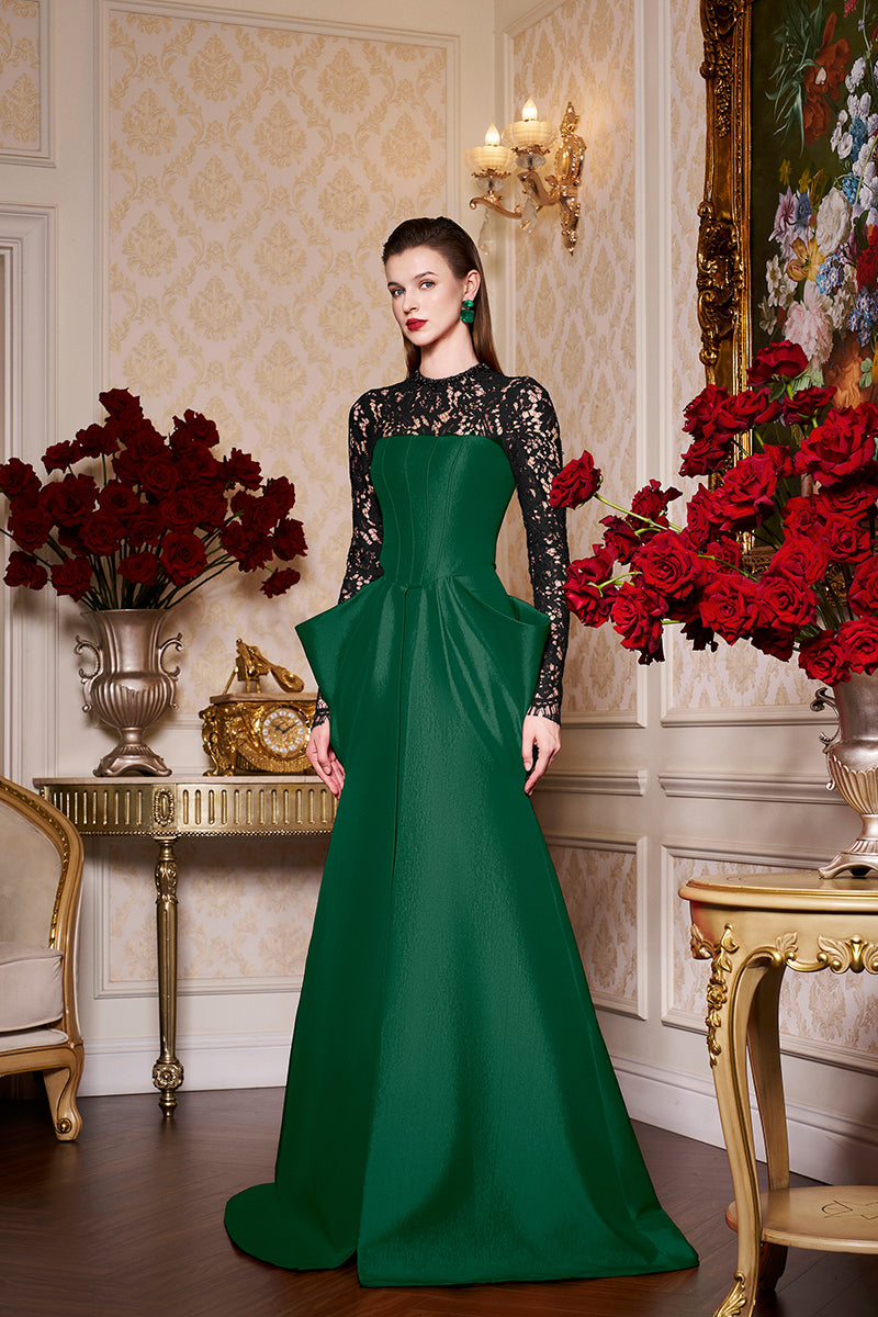 Long Sleeves With Draped Waist Gown