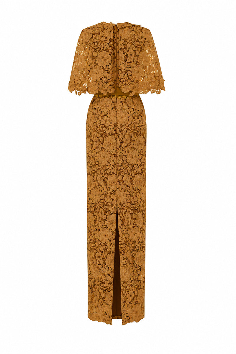 V-Neck Column Gown With Mini Cape Sleeves
