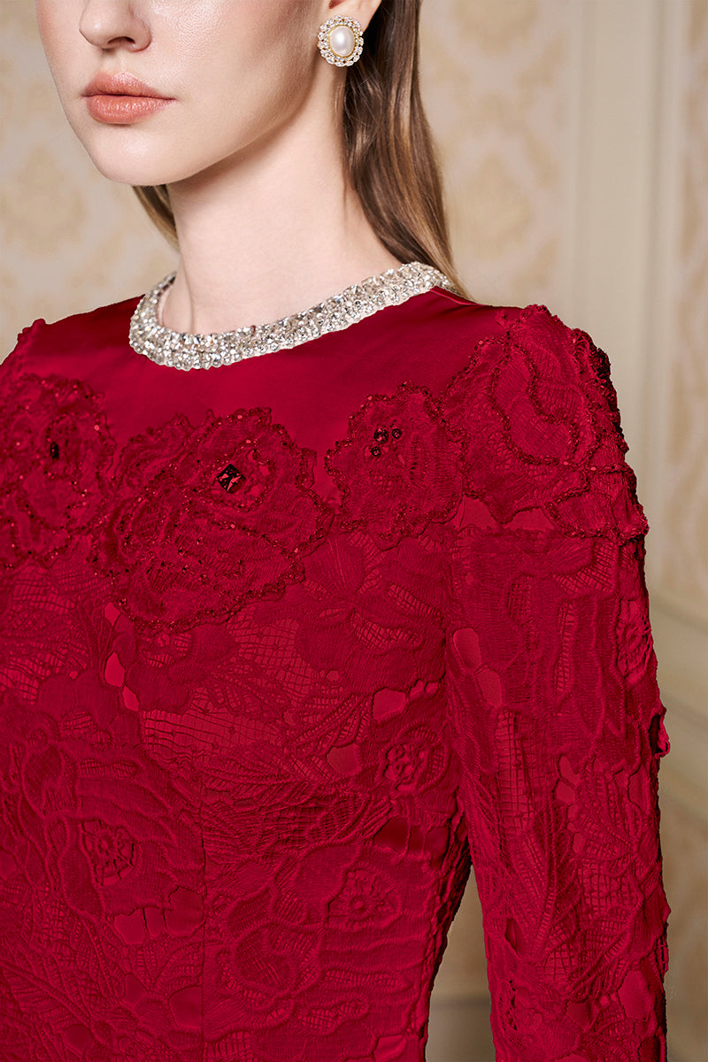 Round Neckline Mermaid Lace And Agate Silk Gown