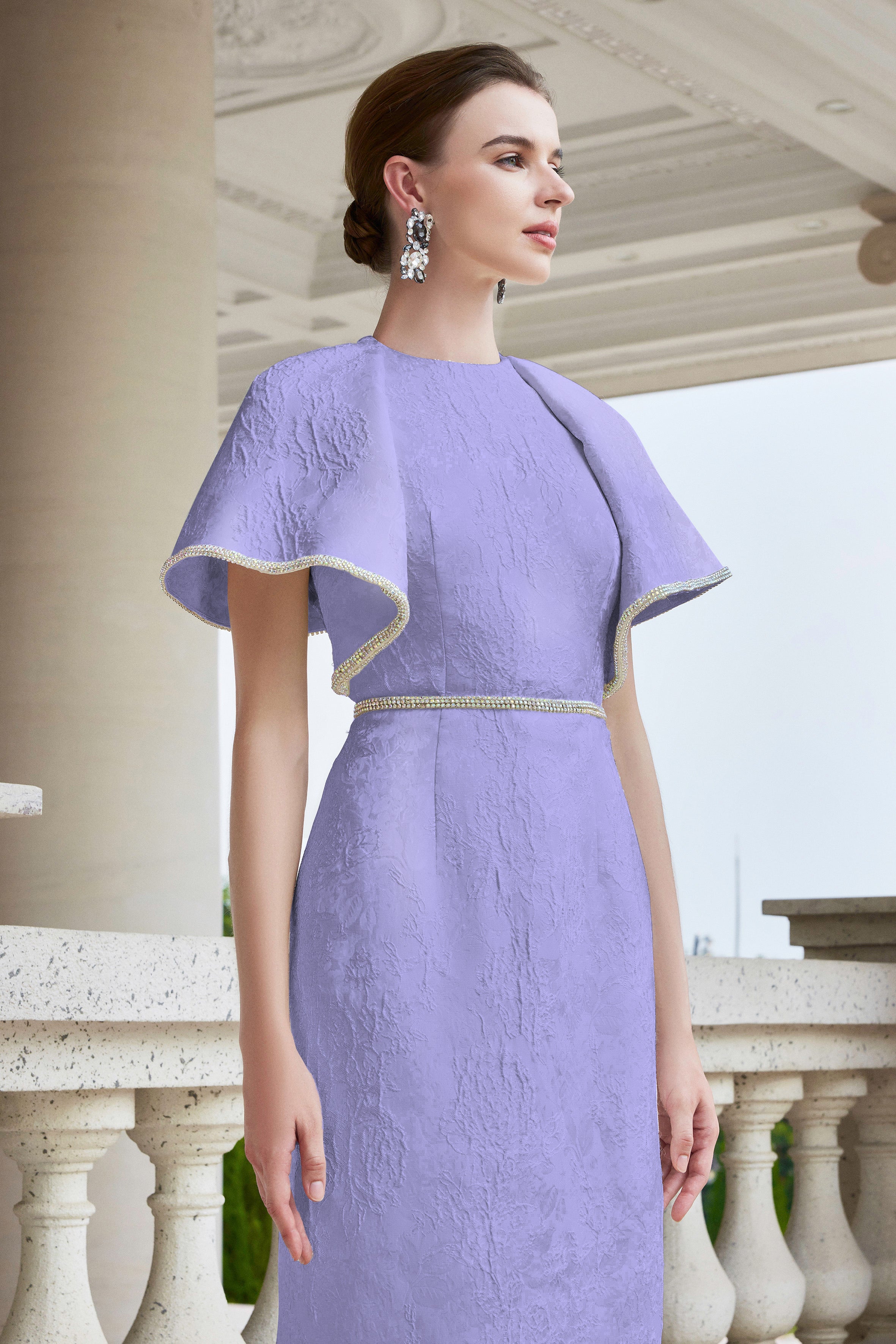 Round Neck Gown With Exaggerated Shoulders
