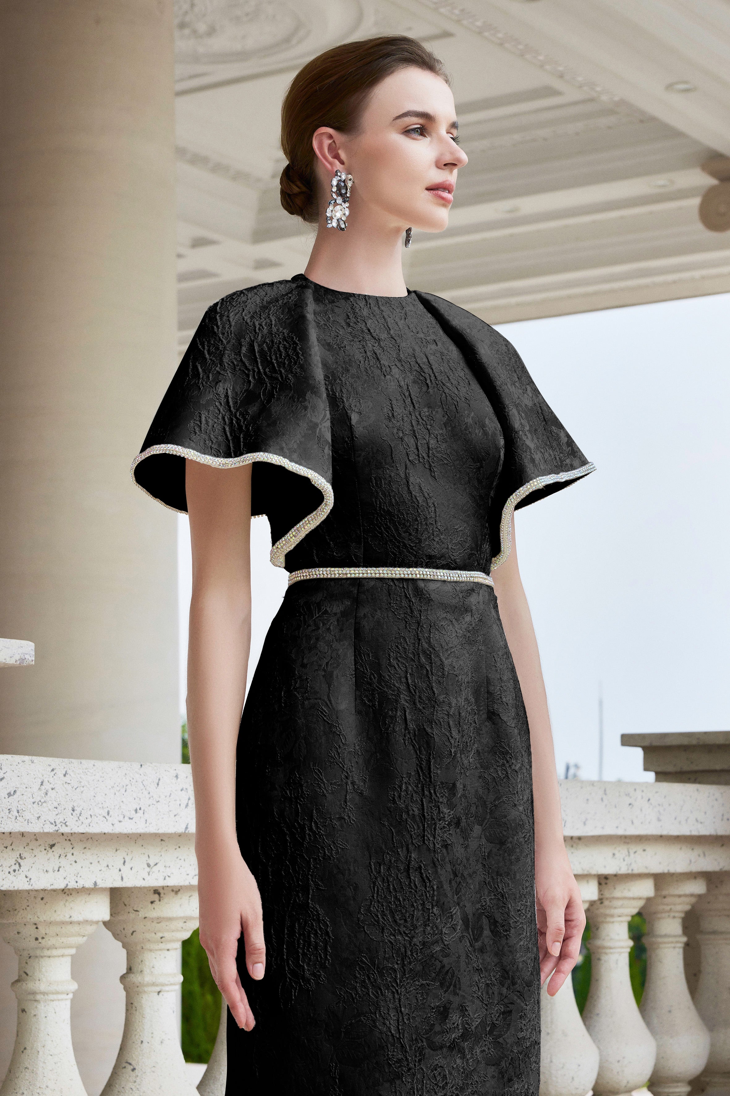 Round Neck Gown With Exaggerated Shoulders