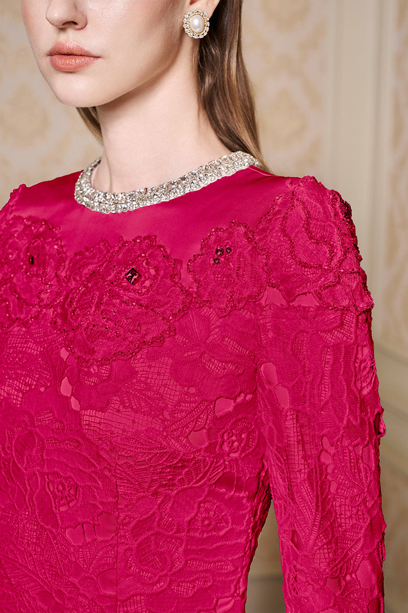 Round Neckline Mermaid Lace And Agate Silk Gown