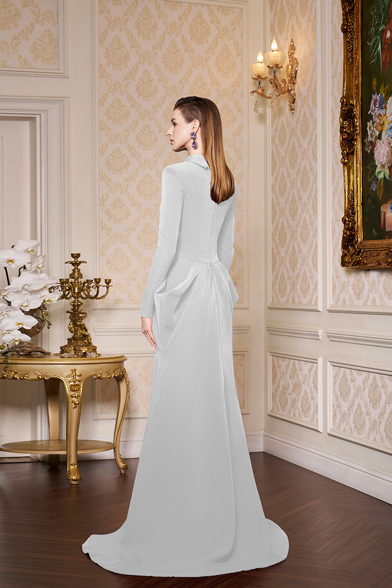 De-Constructed Collar With Draped Waist Scuba Gown