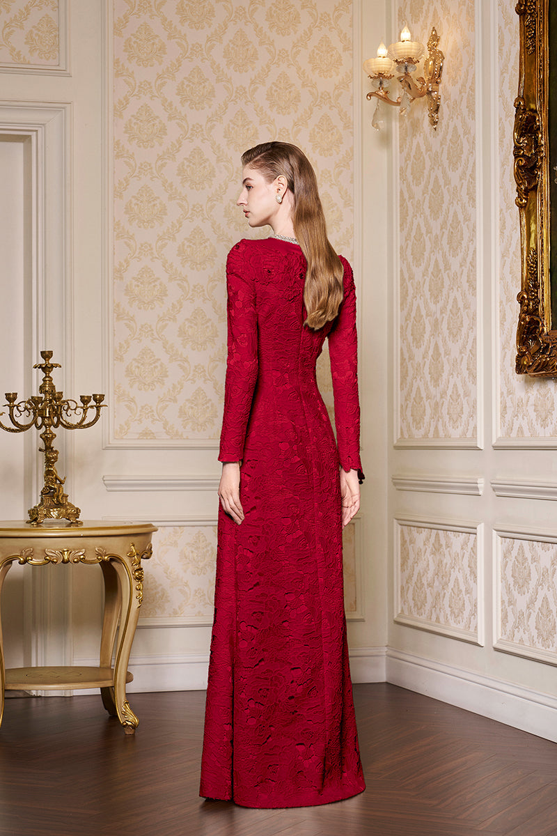 Round Neckline Mermaid Lace And Agate Silk Gown