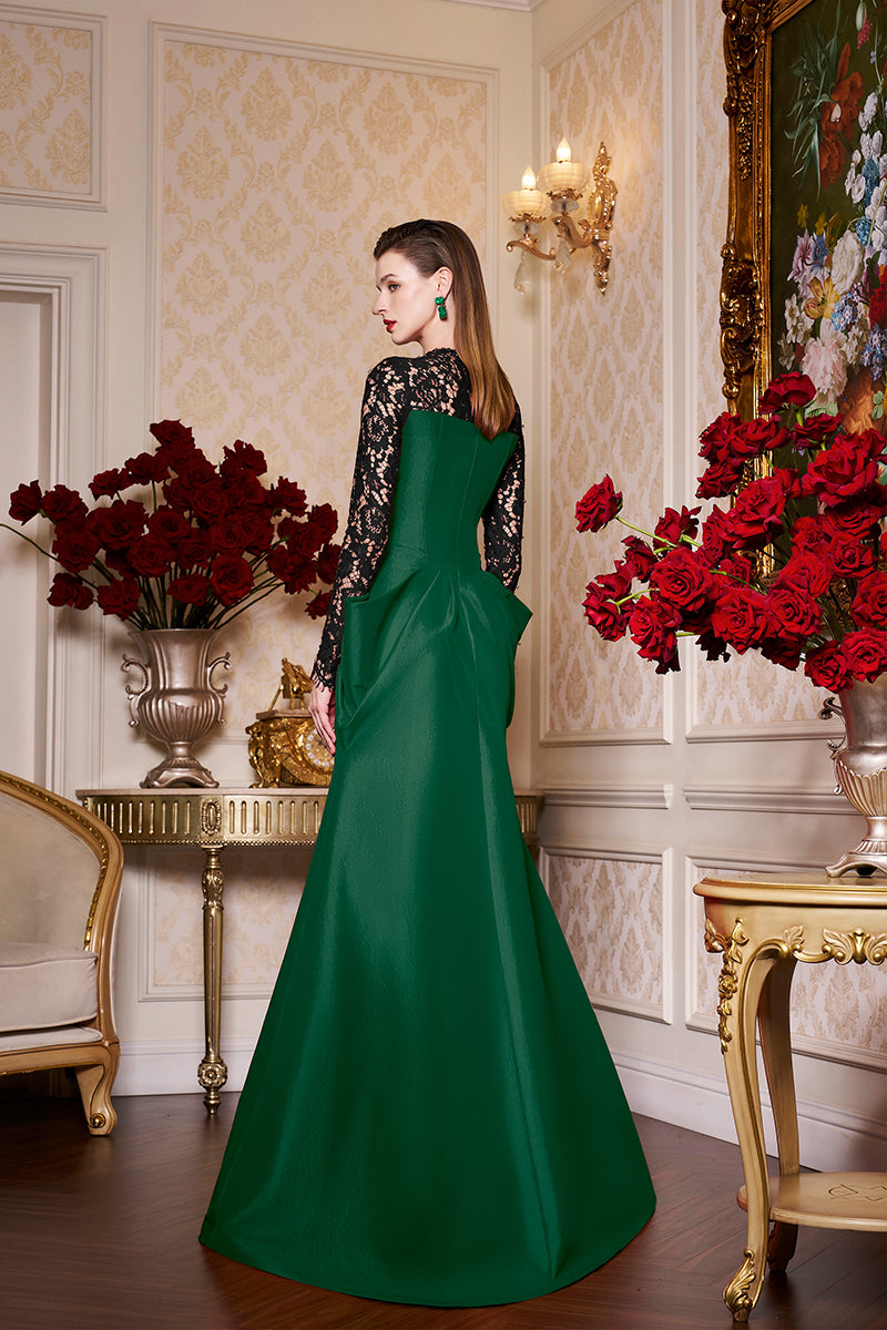 Long Sleeves With Draped Waist Gown