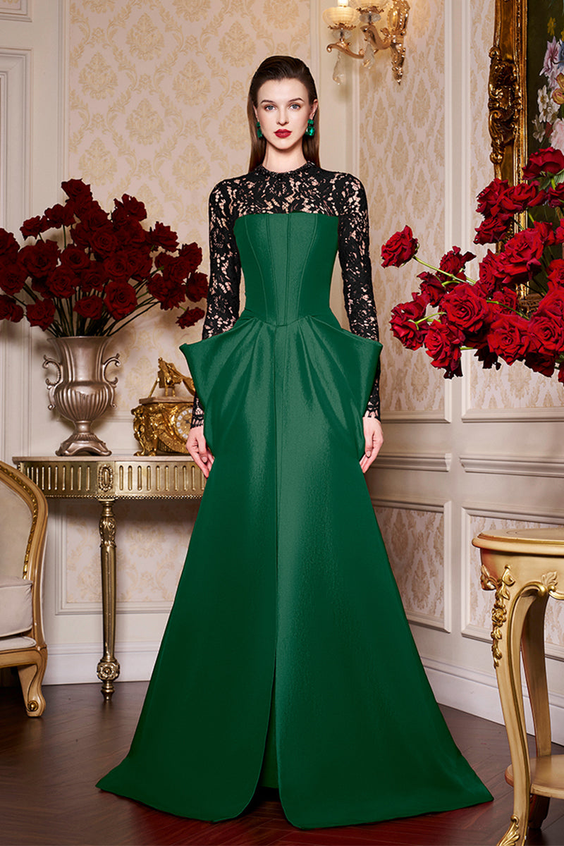 Long Sleeves With Draped Waist Gown