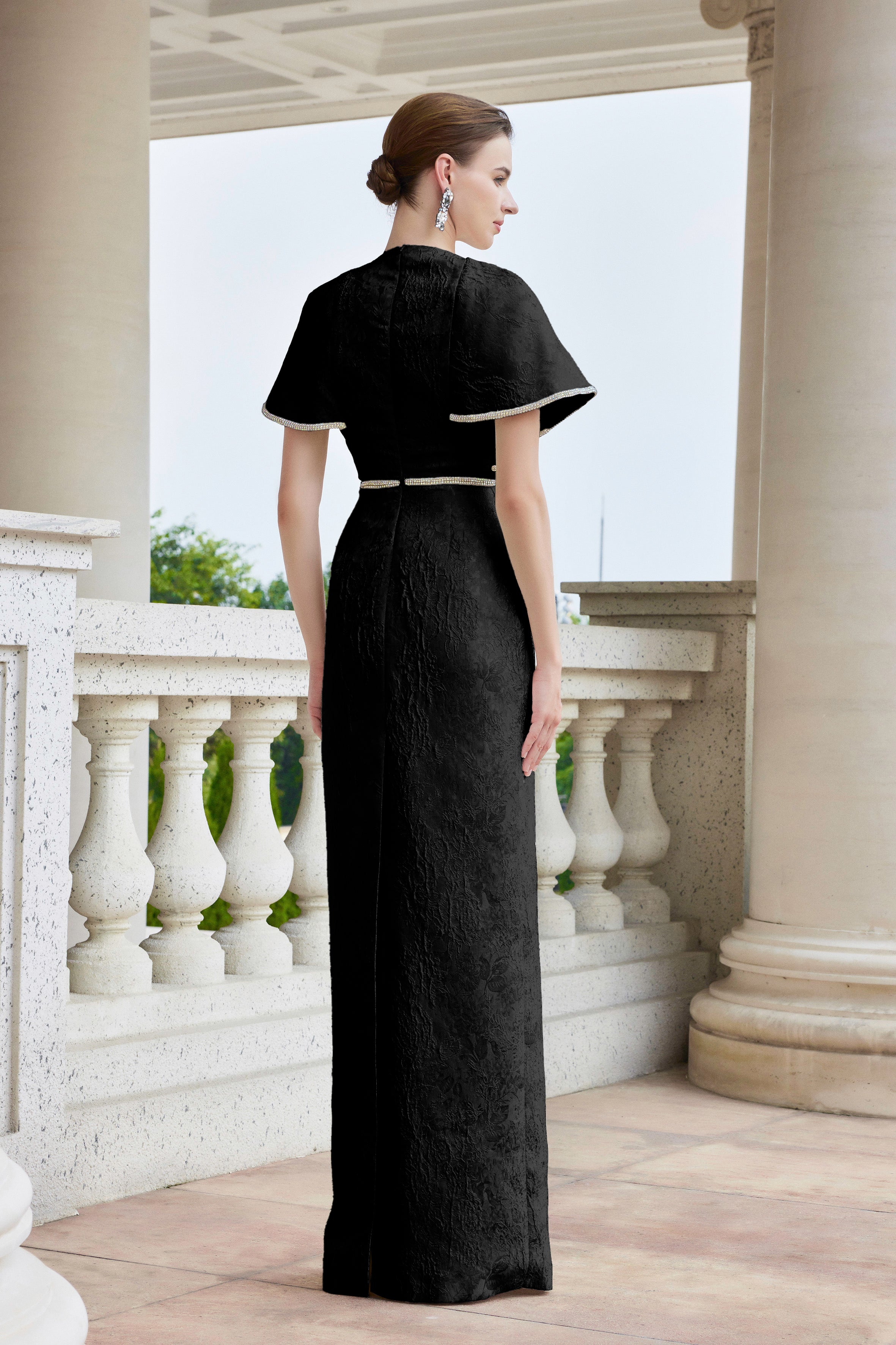 Round Neck Gown With Exaggerated Shoulders