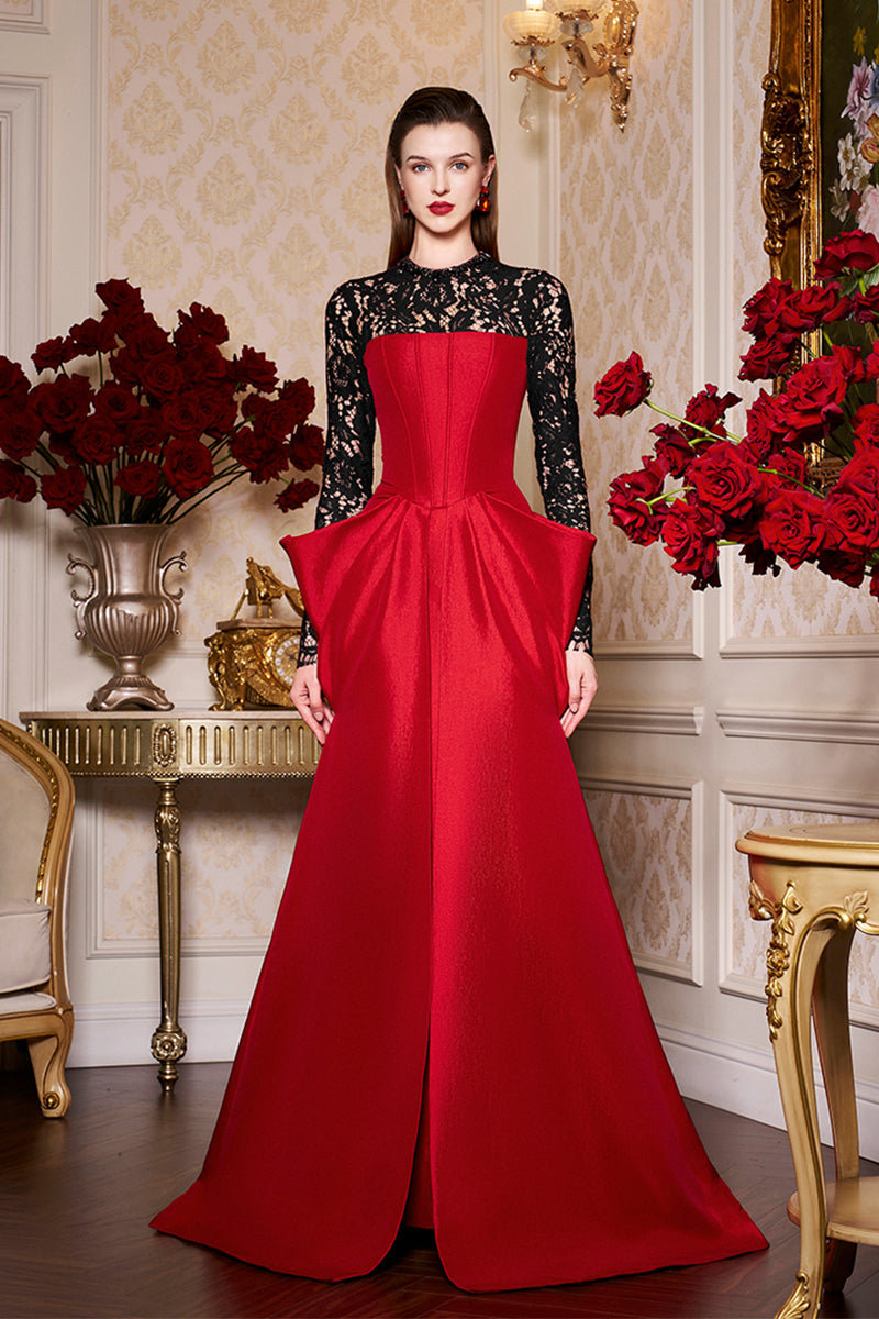 Long Sleeves With Draped Waist Gown