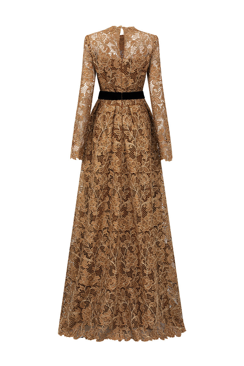 A-Line Round Neck Gown With Long Sleeves