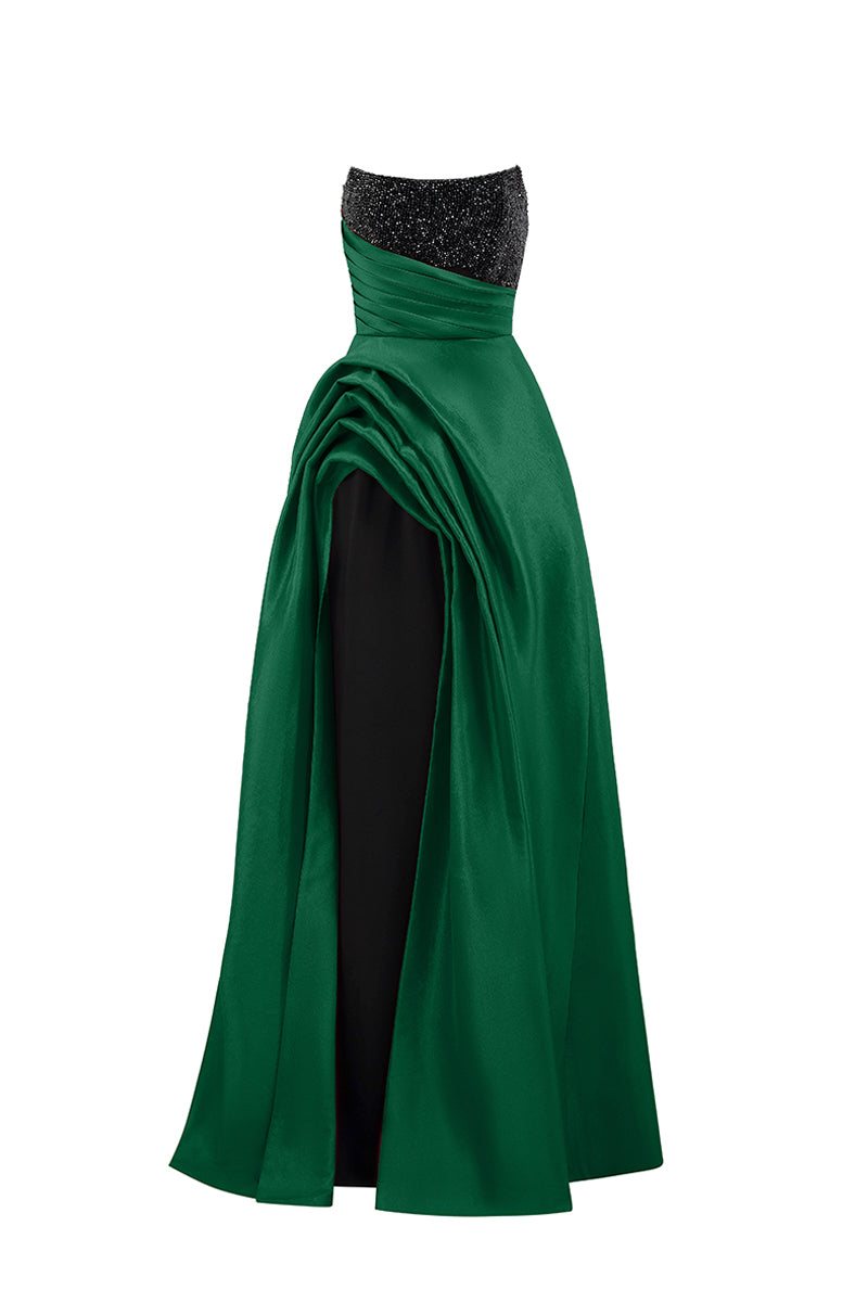 Strapless Burstier Ballgown With Asymmetric Draped Detail
