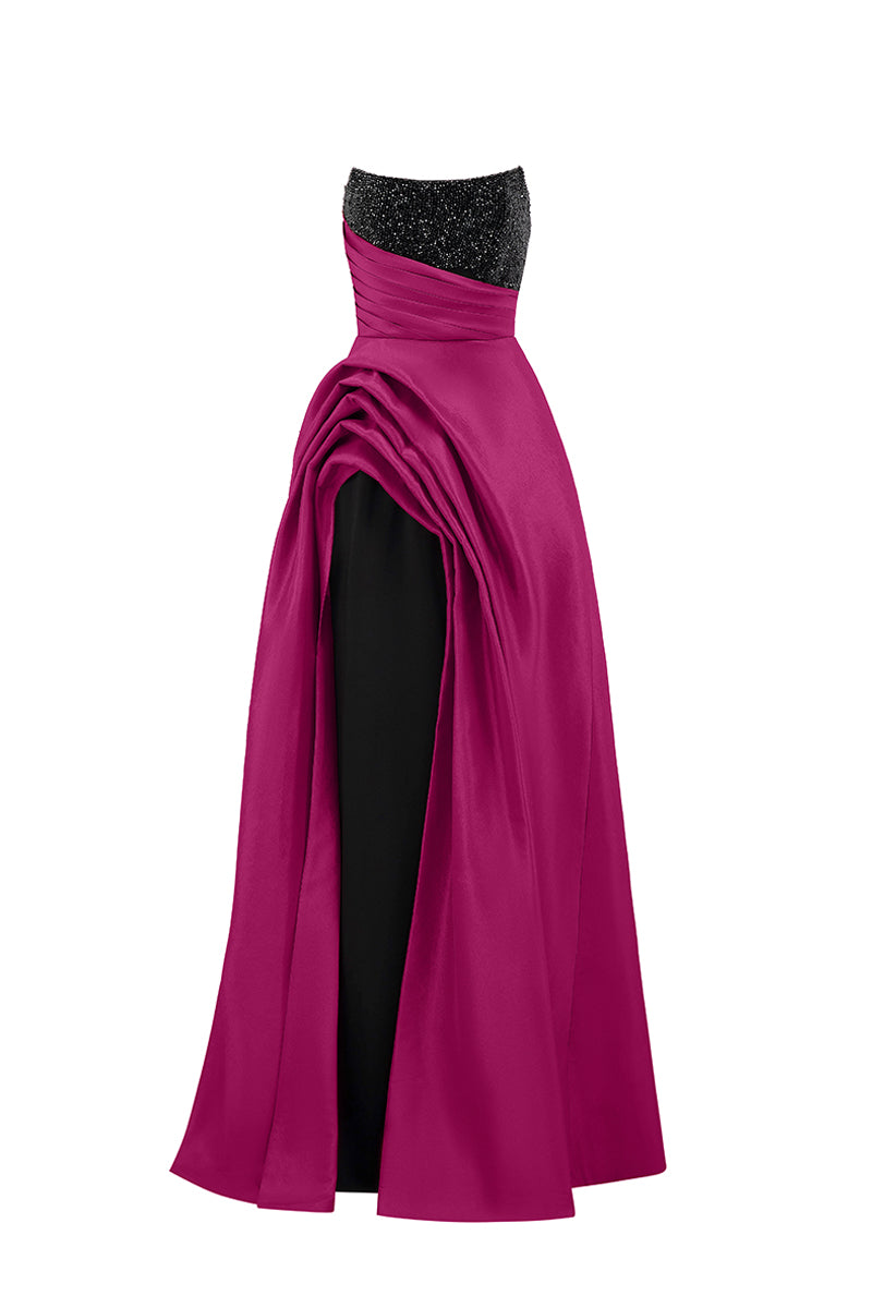 Strapless Burstier Ballgown With Asymmetric Draped Detail