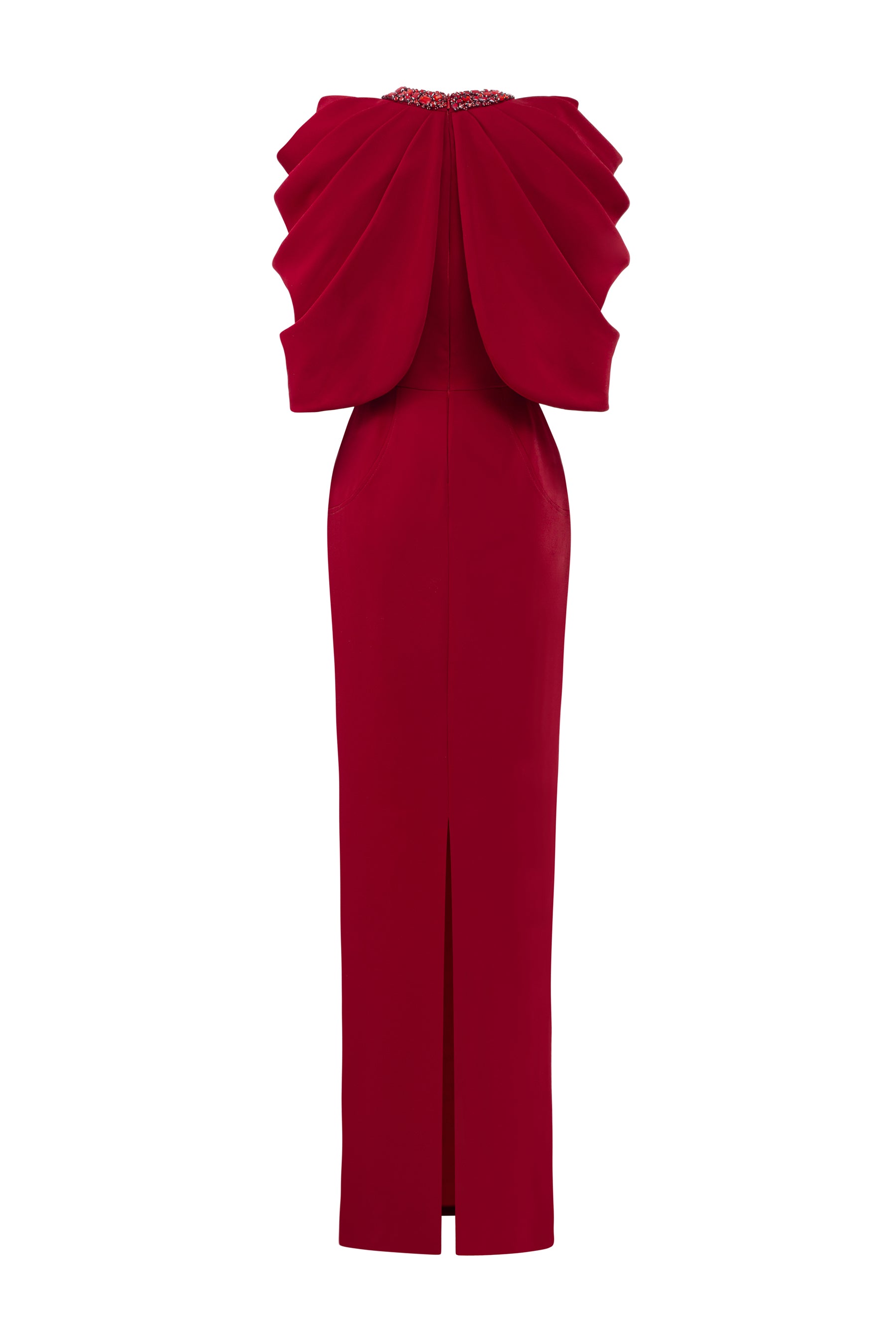 Round Neckline Column Gown With Draped Cape