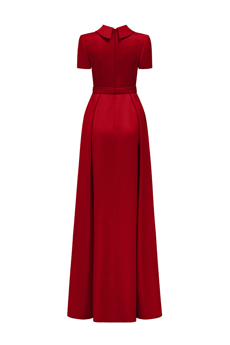 Short Sleeves A-Line Gown With De-Constructed Collar