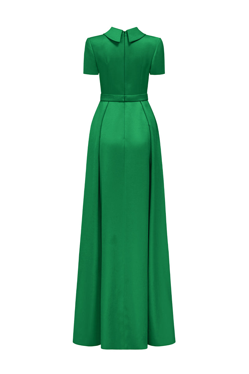 Short Sleeves A-Line Gown With De-Constructed Collar