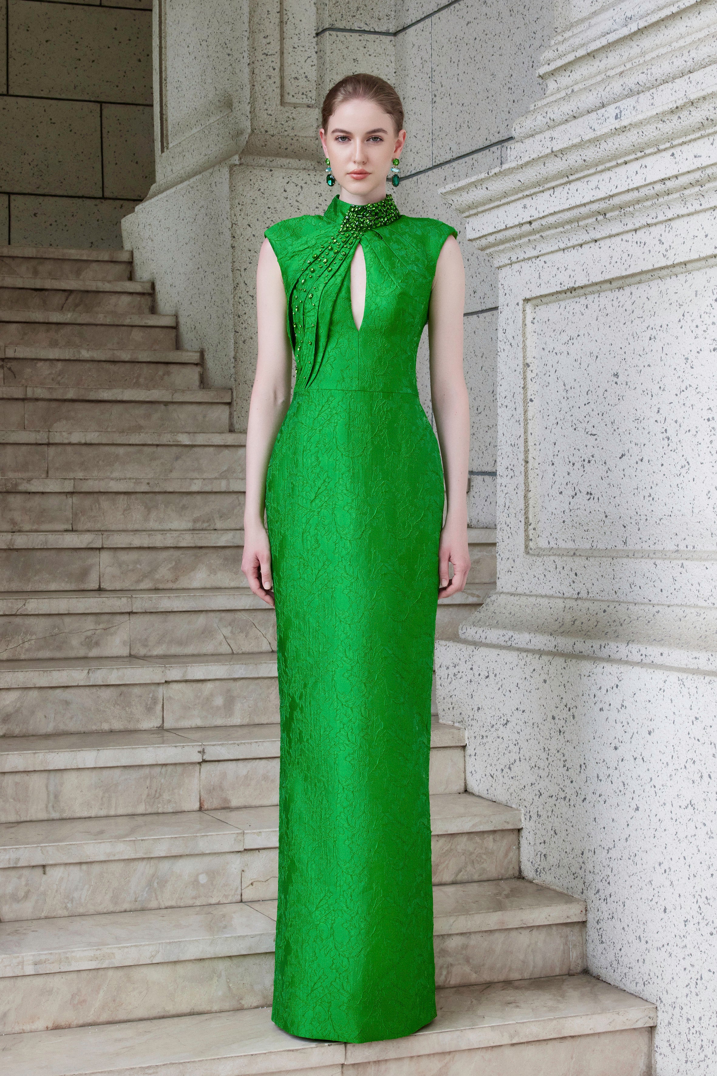 Stand Collar Cut-Out Dress