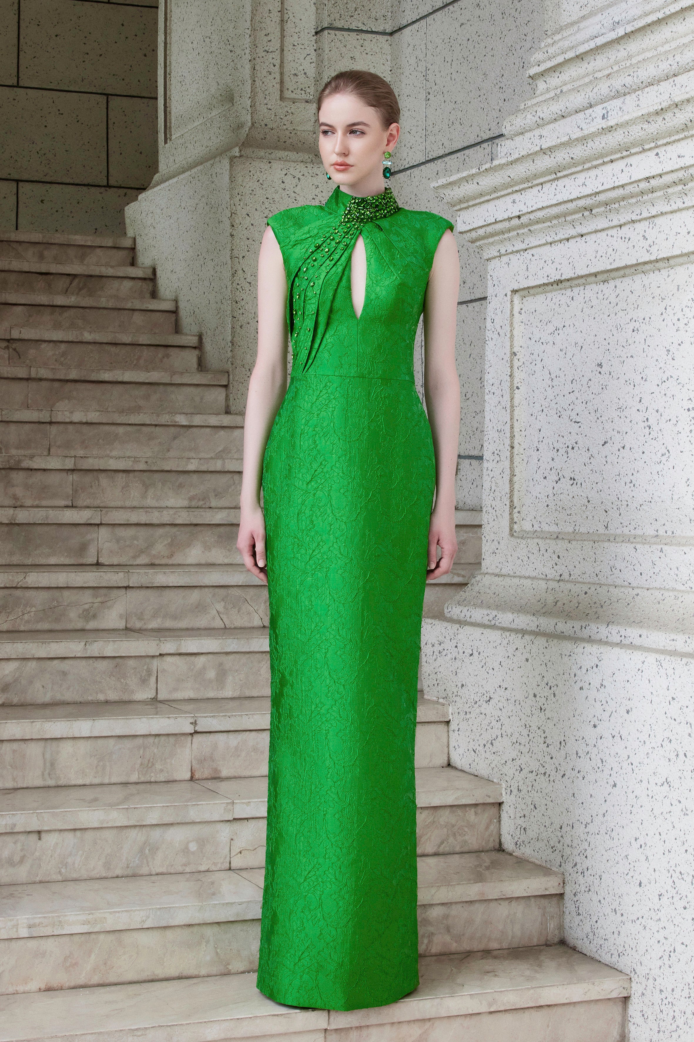 Stand Collar Cut-Out Dress