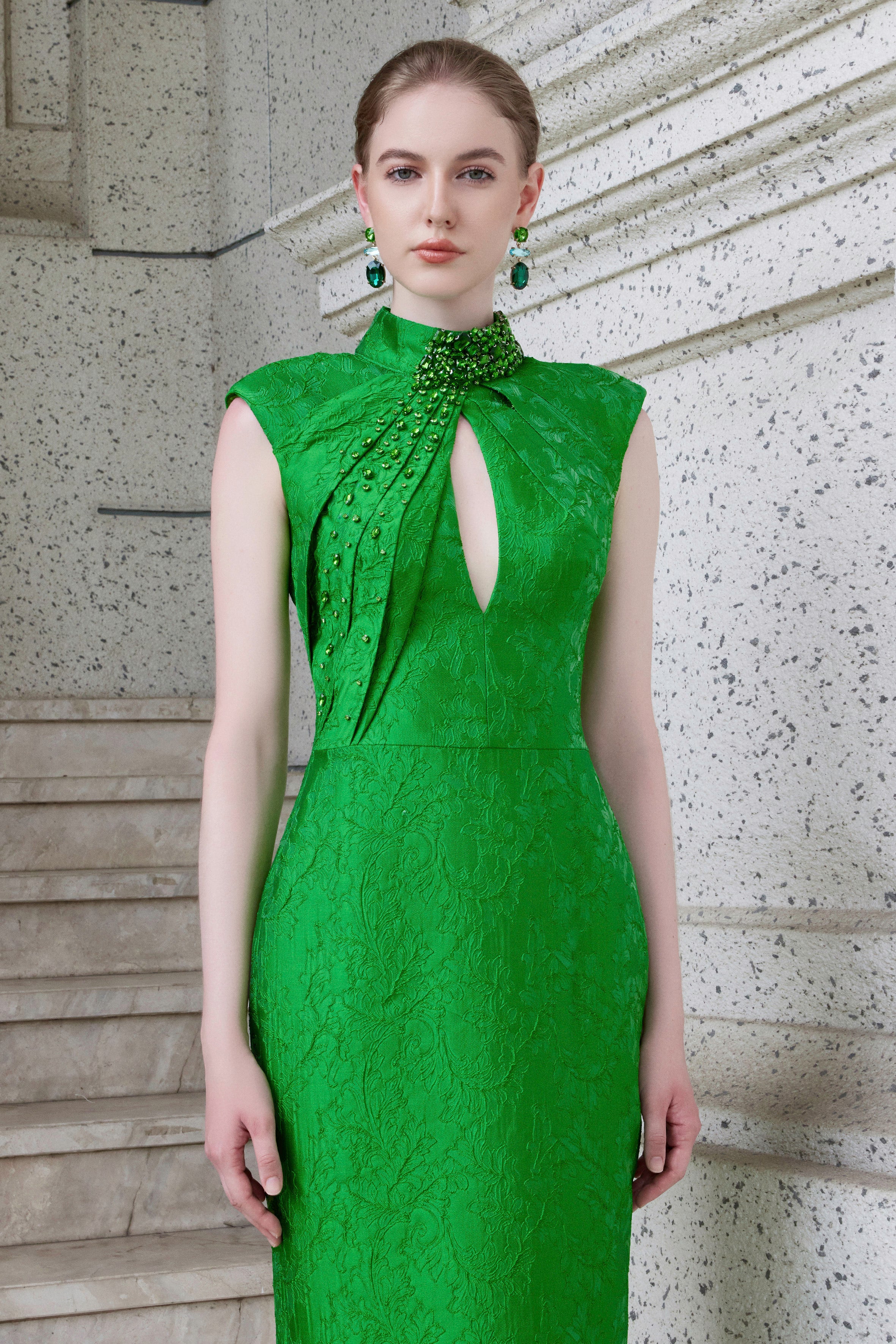 Stand Collar Cut-Out Dress
