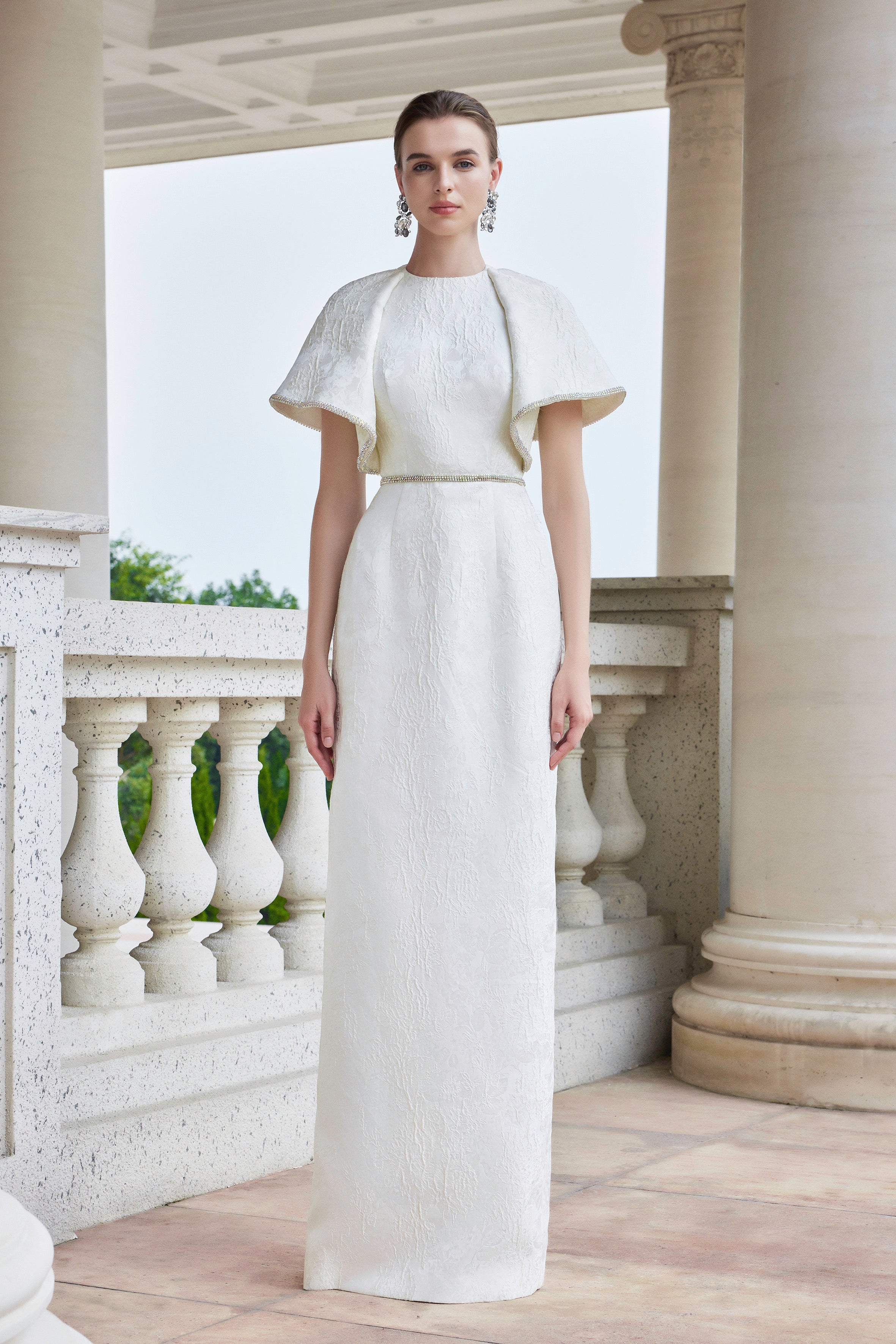 Round Neck Gown With Exaggerated Shoulders