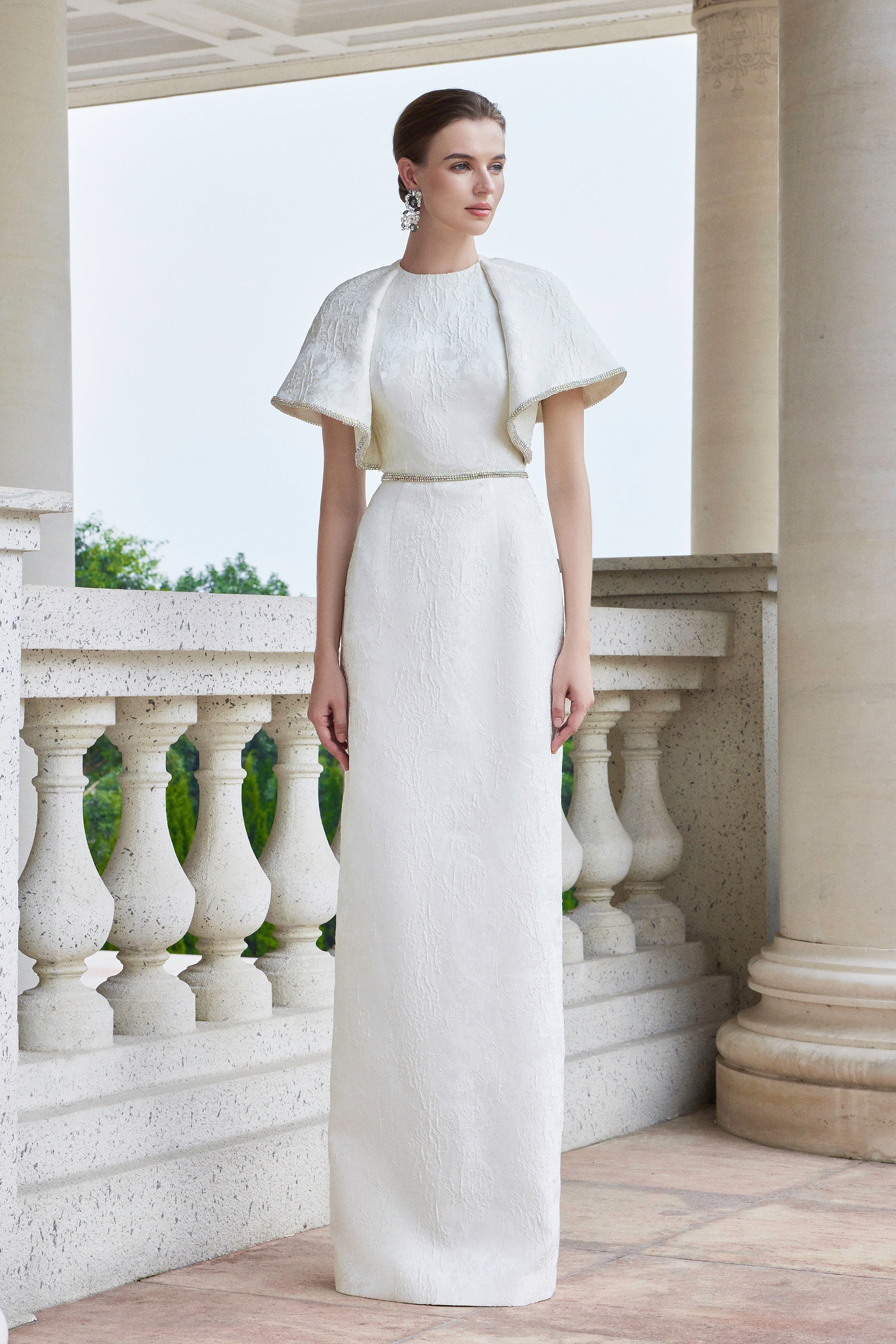 Round Neck Gown With Exaggerated Shoulders