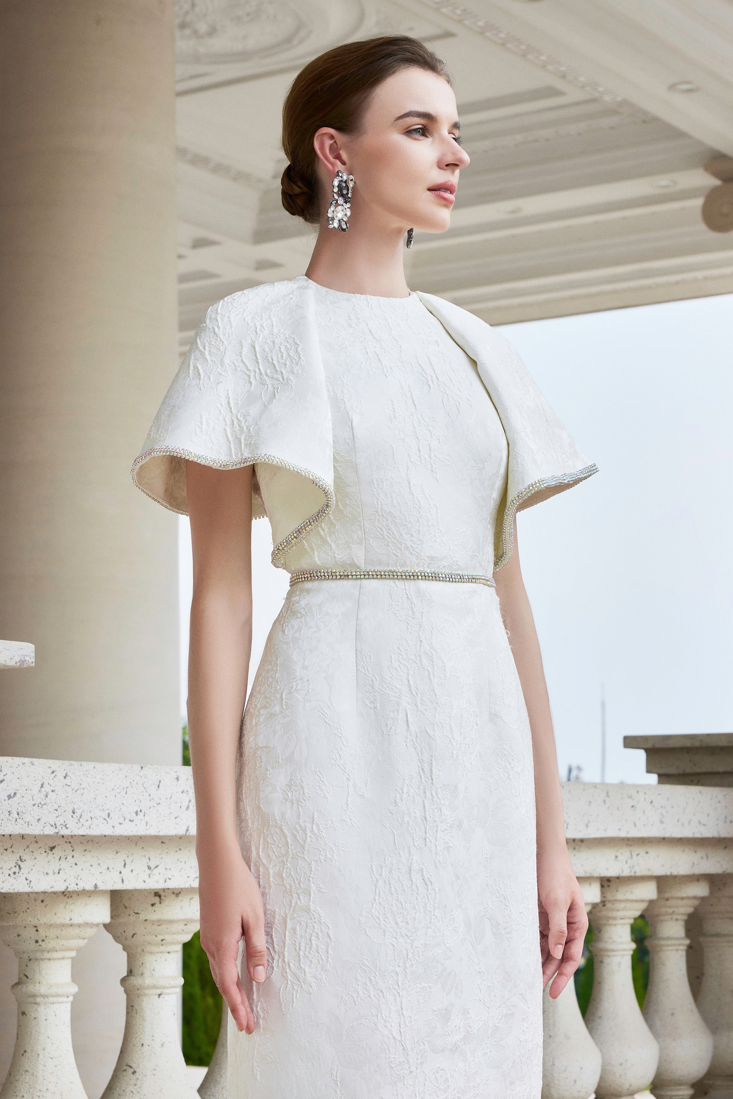 Round Neck Gown With Exaggerated Shoulders