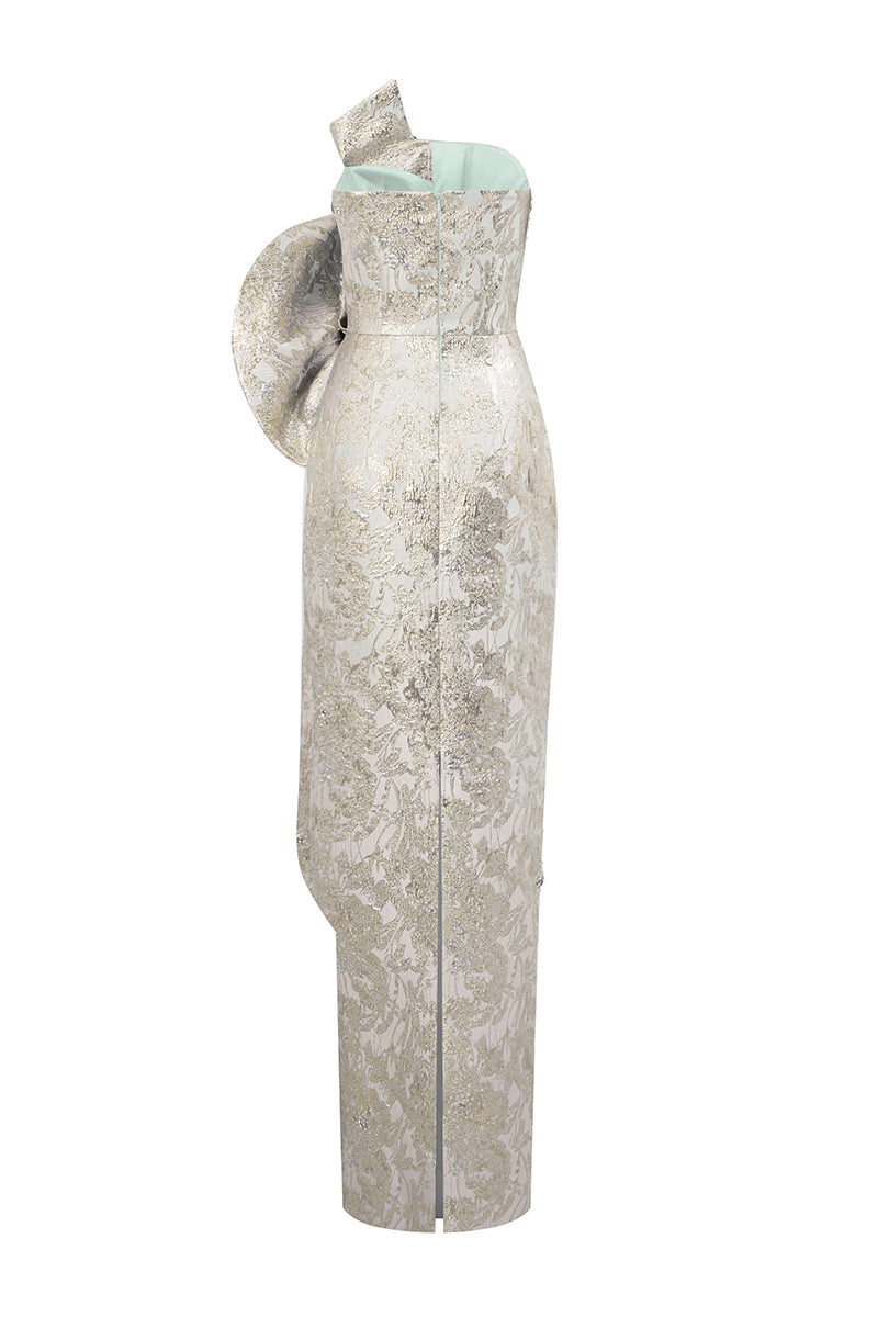 Dipped Dress With Waist Drapped Detail In Jacquard