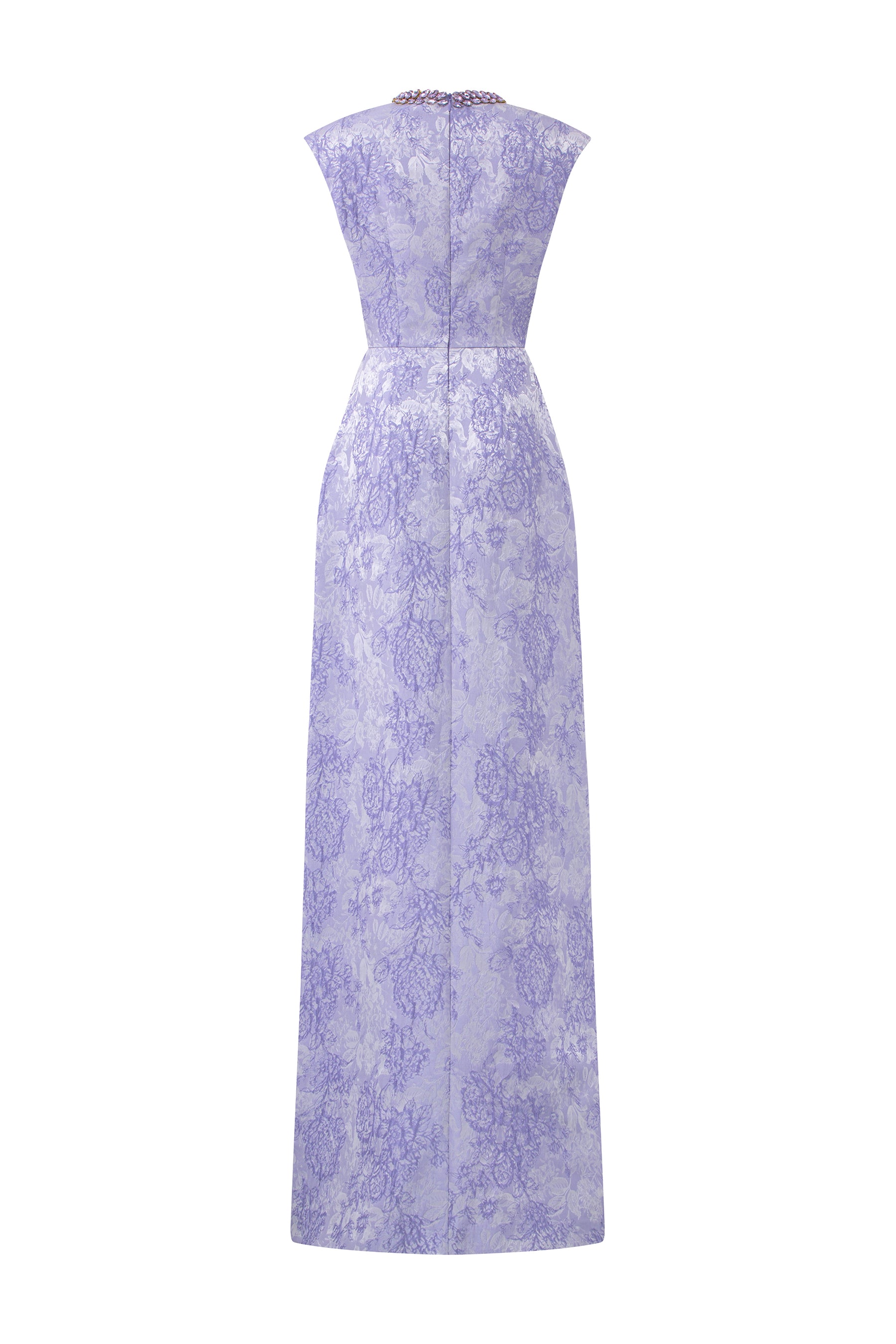 A-Line Brocade Gown With Embellished Round Neck