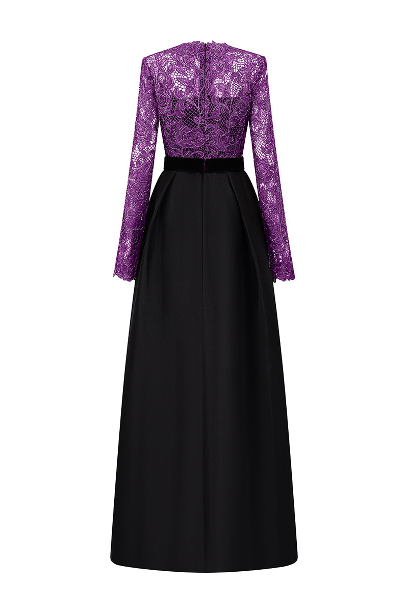 V-Neck A-Line Gown With Long Sleeves