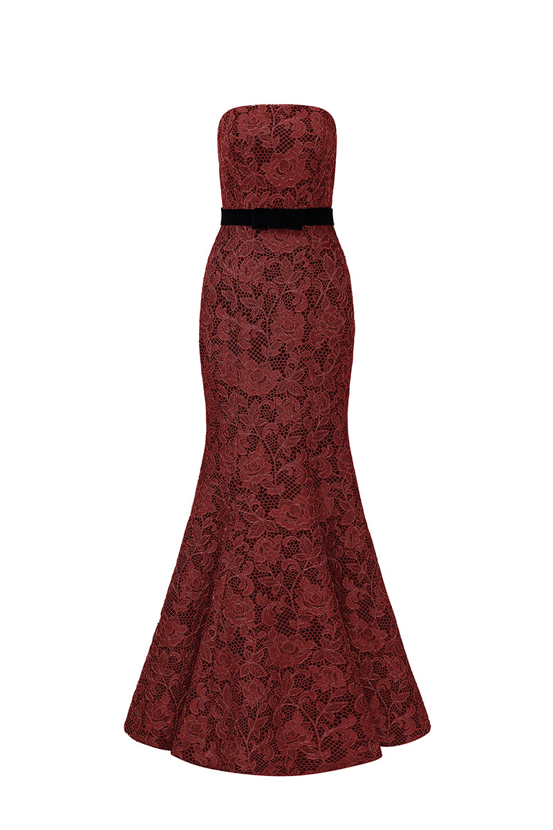 Burstier Mermaid Gown In Lace with Lyon Velvet Mini Cape And Belt