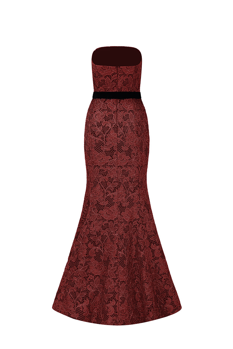 Burstier Mermaid Gown In Lace with Lyon Velvet Mini Cape And Belt