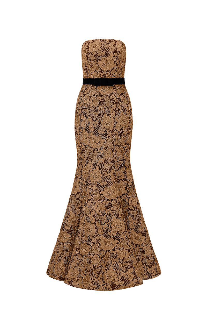 Burstier Mermaid Gown In Lace with Lyon Velvet Mini Cape And Belt