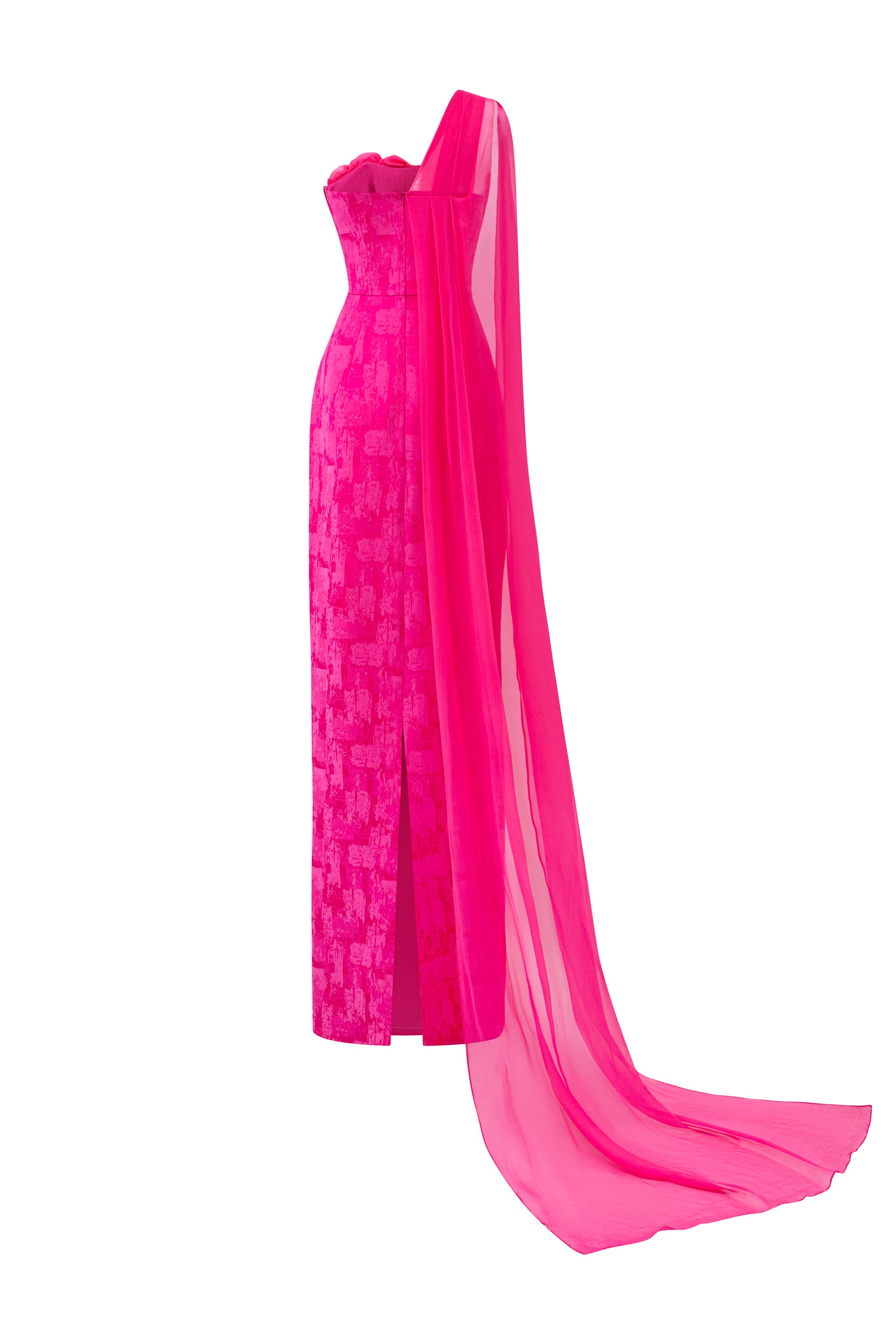 Chest Cup Asymmetric Dress With Roses Draped Detail
