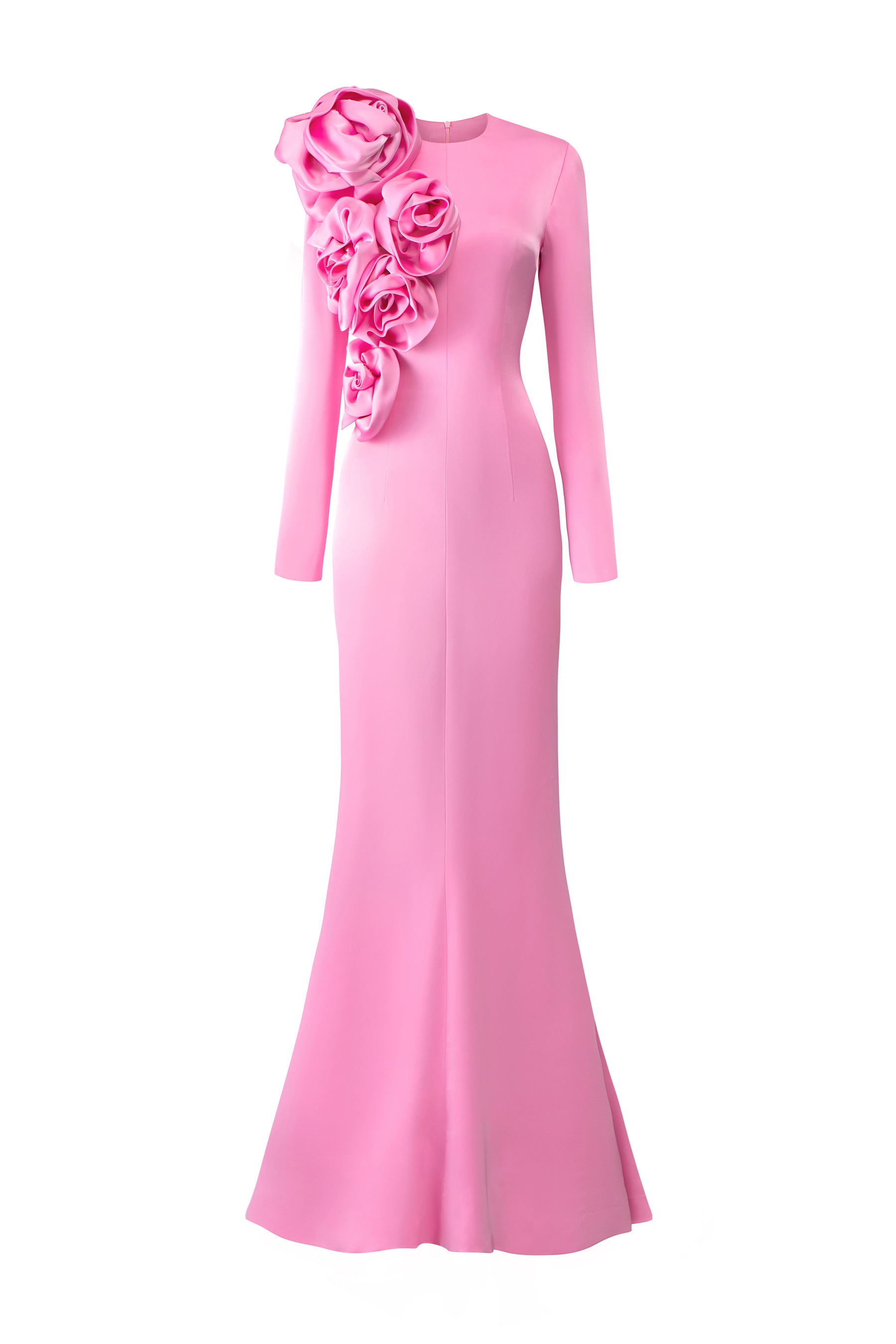 Long Sleeves Dress With Draped Roses Detail