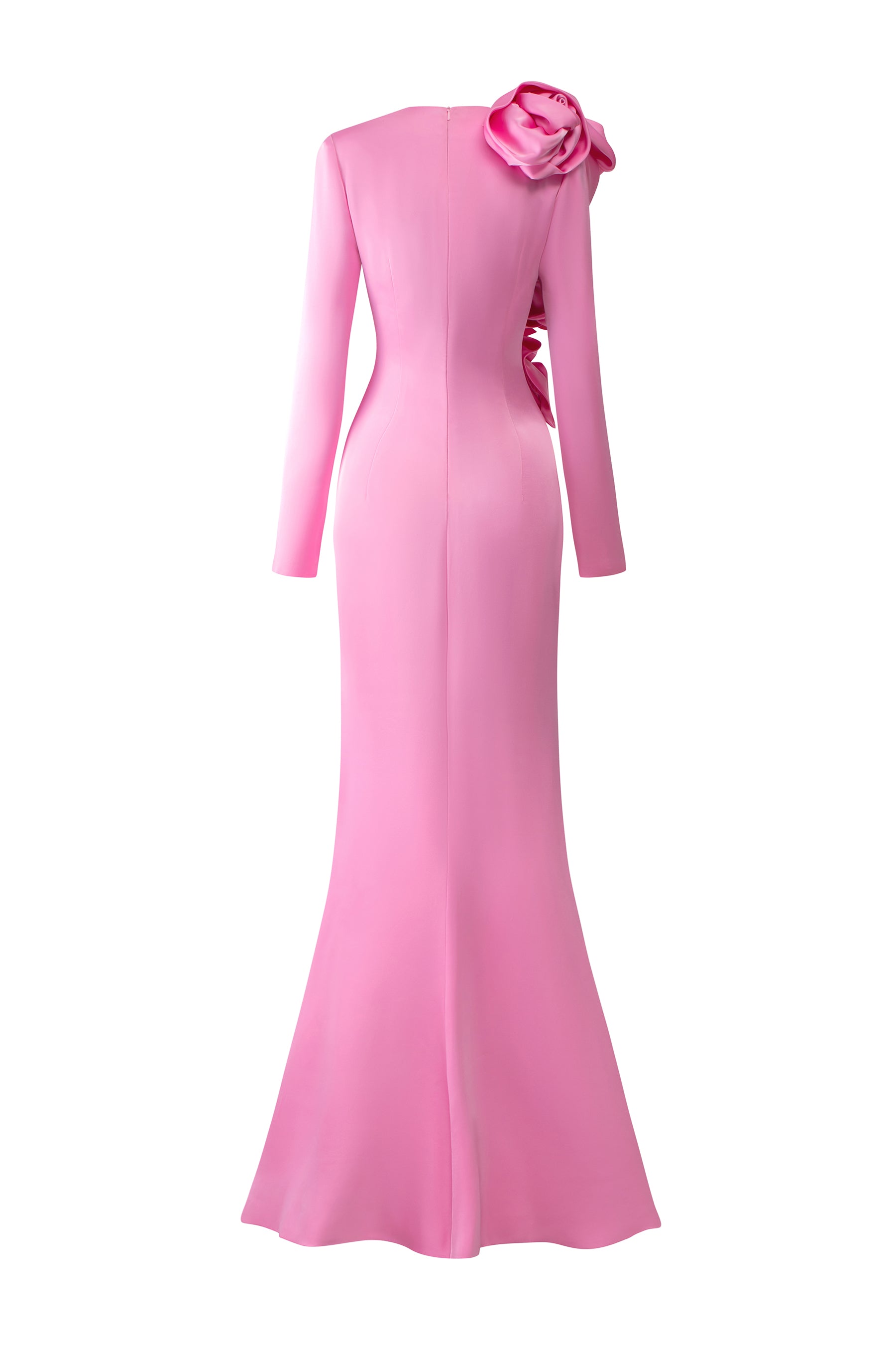 Long Sleeves Dress With Draped Roses Detail