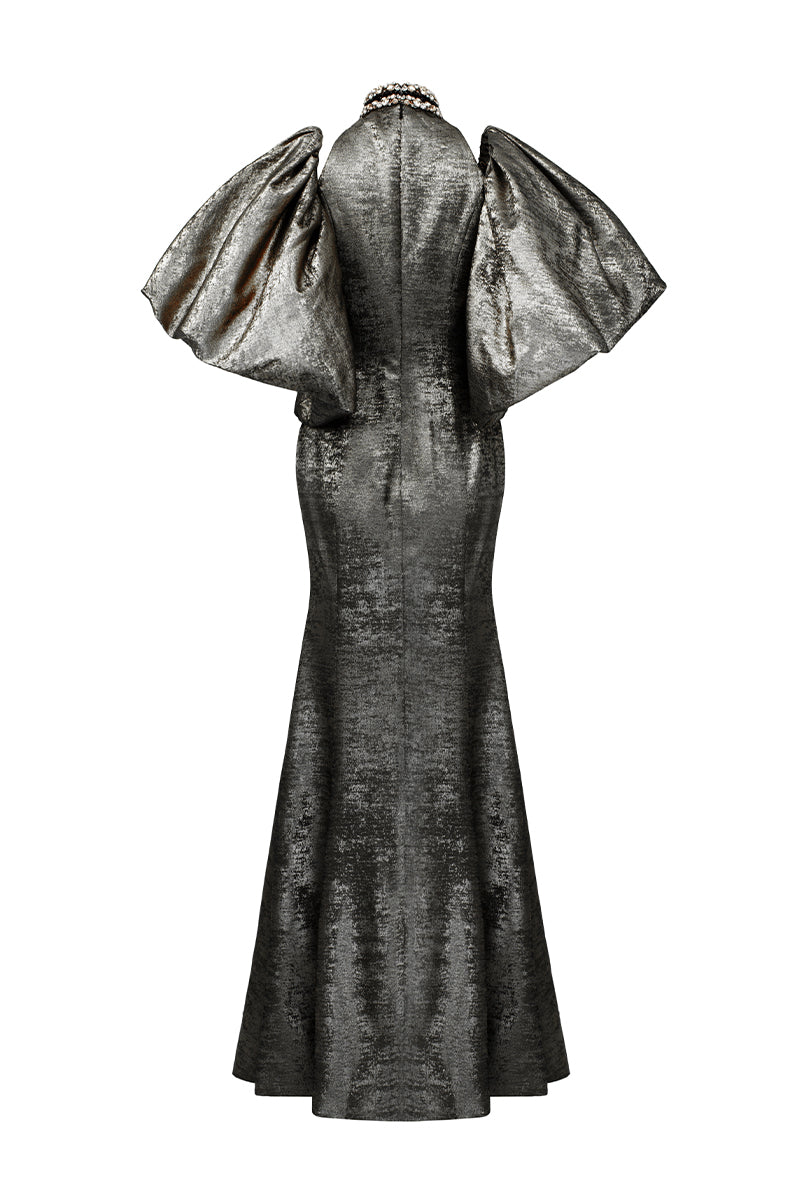 Turtleneck Collar Mermaid Gown With Puff Sleeves