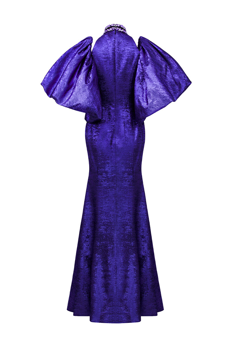 Turtleneck Collar Mermaid Gown With Puff Sleeves