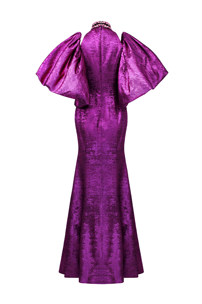 Turtleneck Collar Mermaid Gown With Puff Sleeves