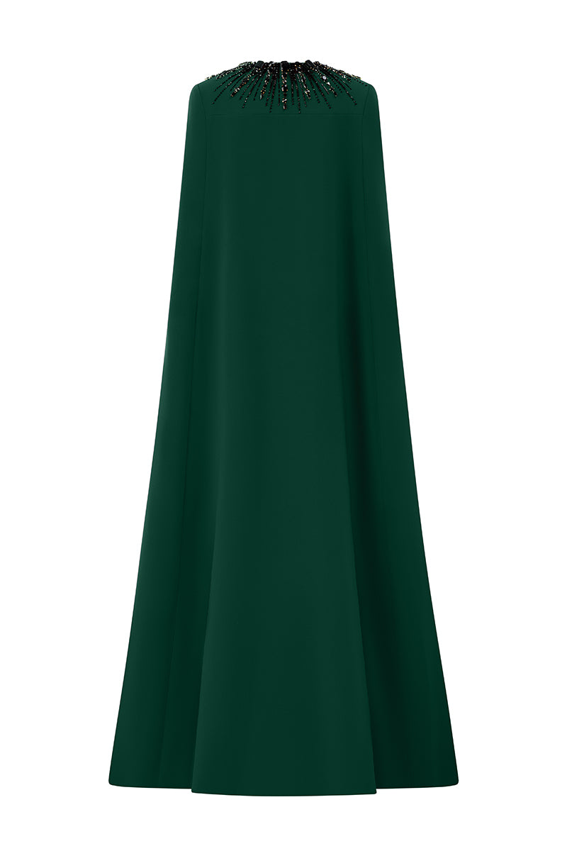 Strapless Burstier Column Gown With Long Cape